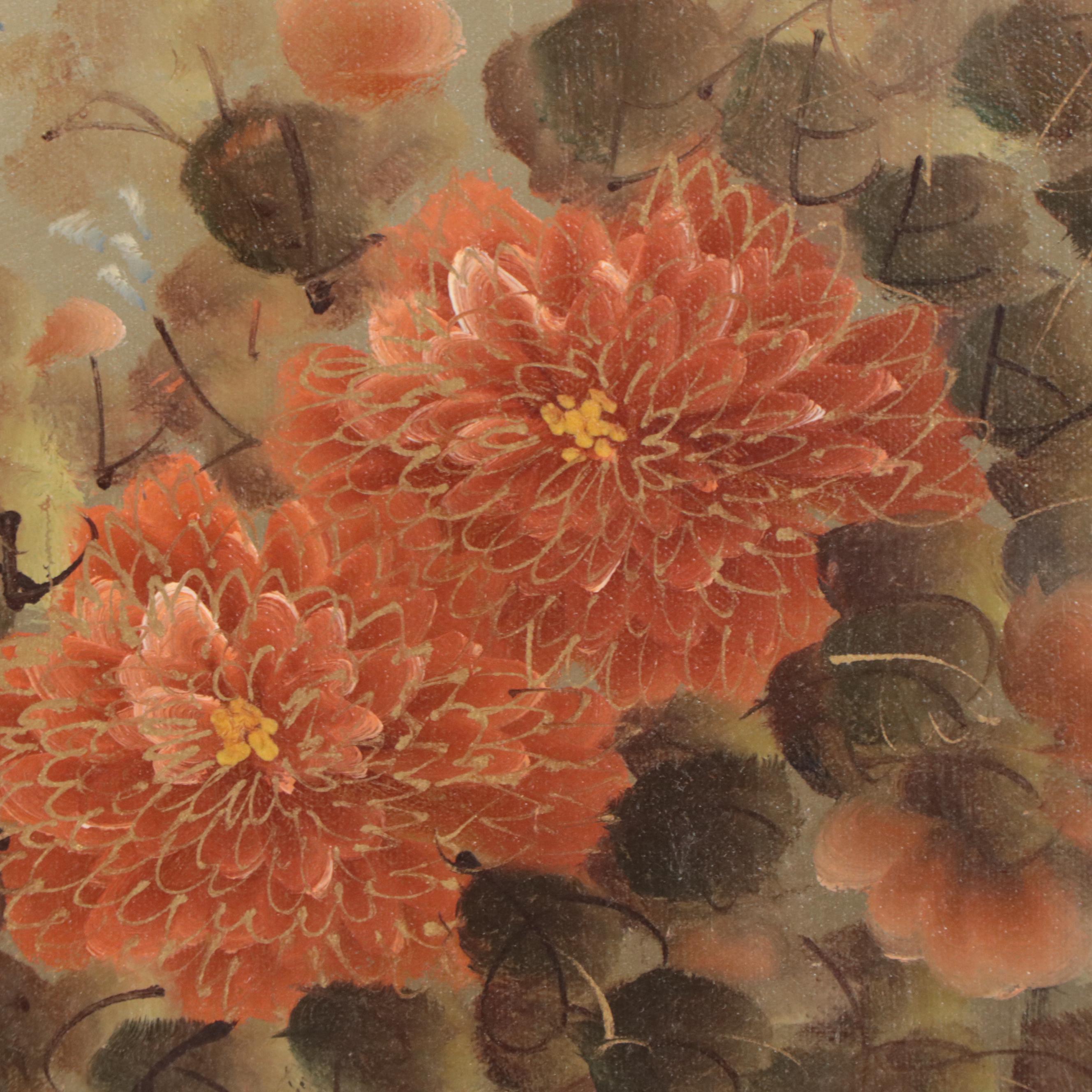 East Asian Style Floral Oil Painting