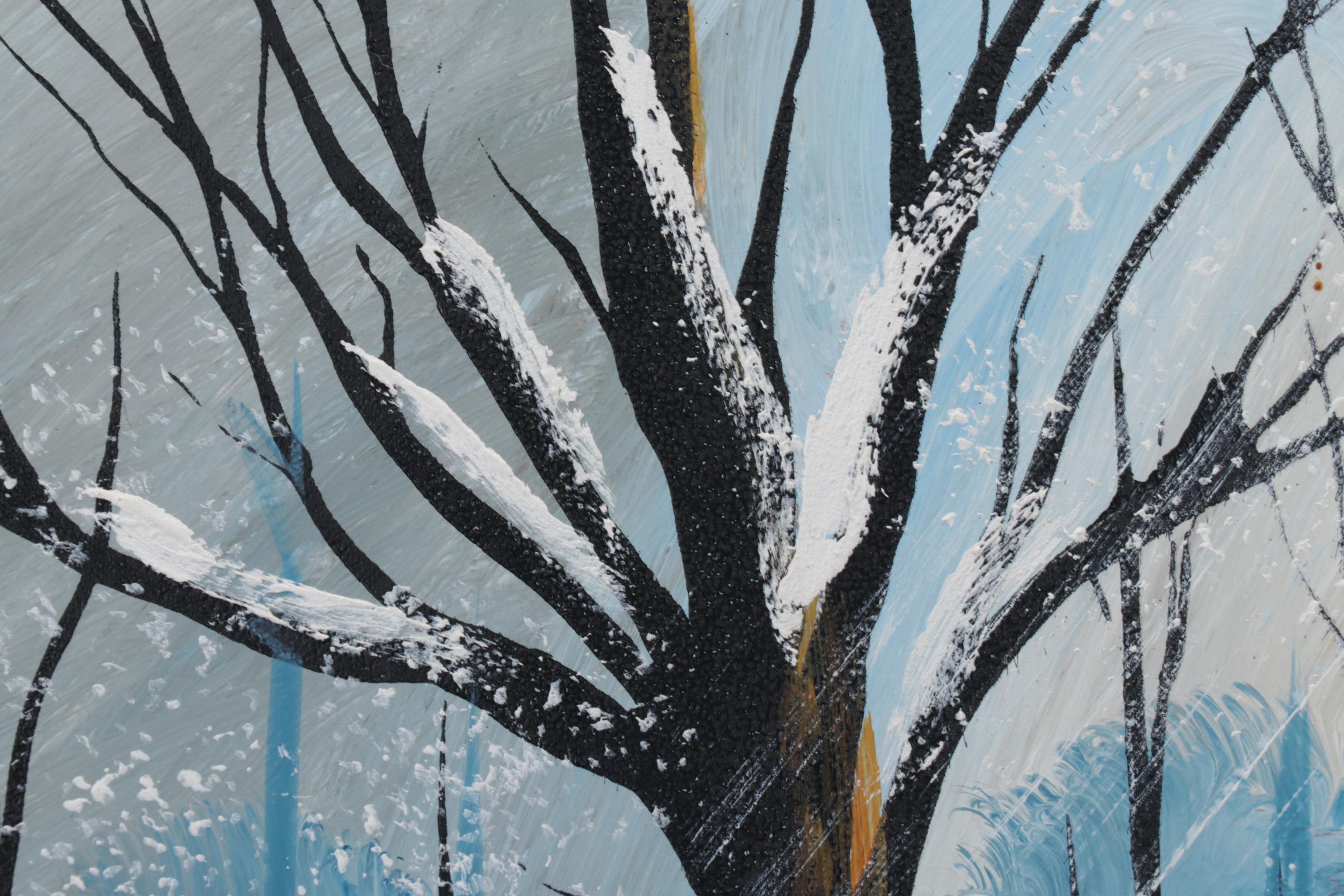 Vanguard Studios Acrylic Painting of Snowy Creekside, Late 20th Century