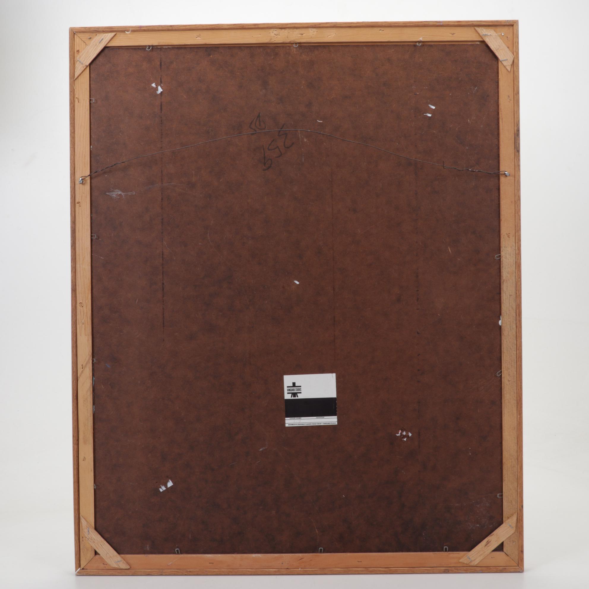 Vanguard Studios Acrylic Painting of Snowy Creekside, Late 20th Century