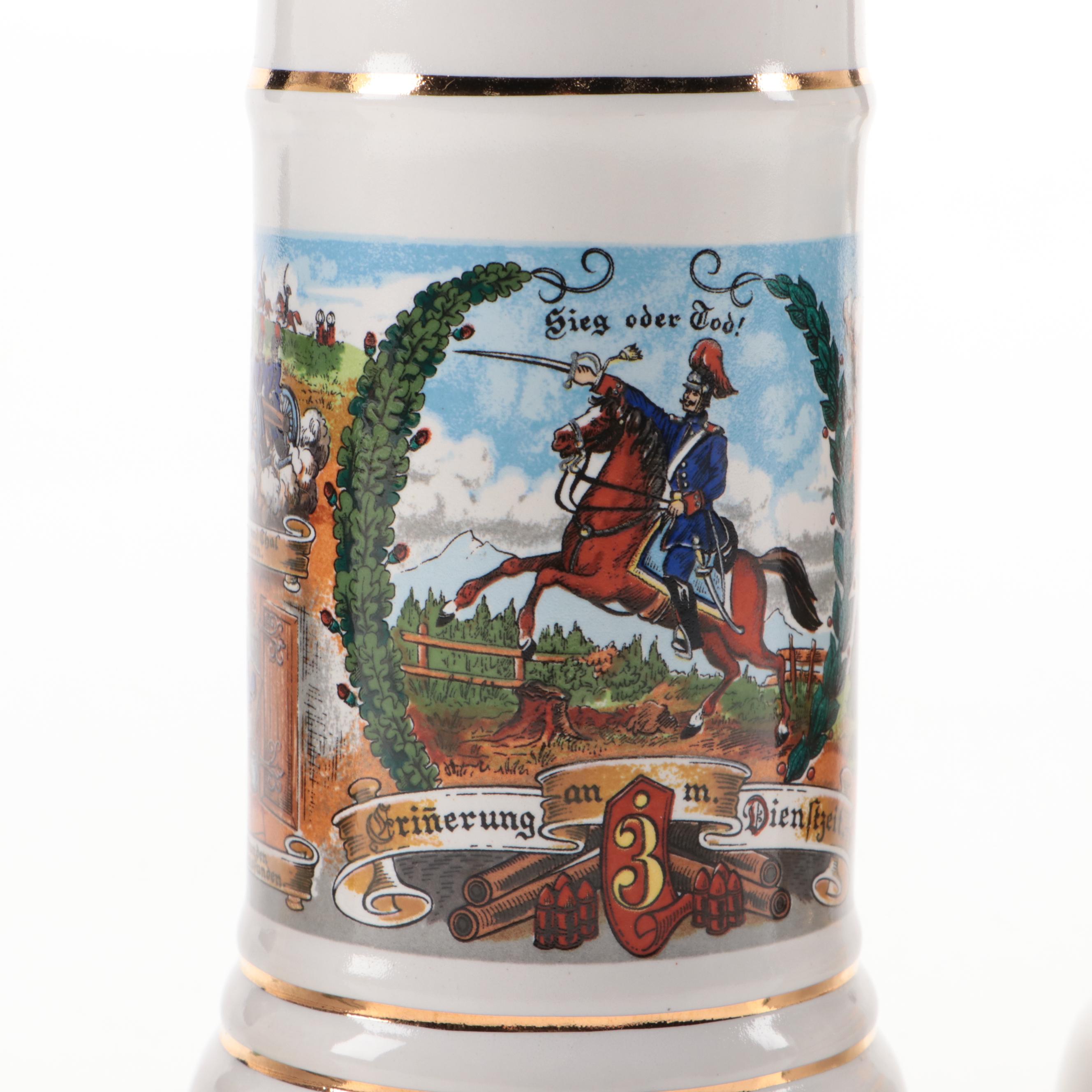German "Erinnerung an Meine Dienstzeit" Miniature Ceramic Steins