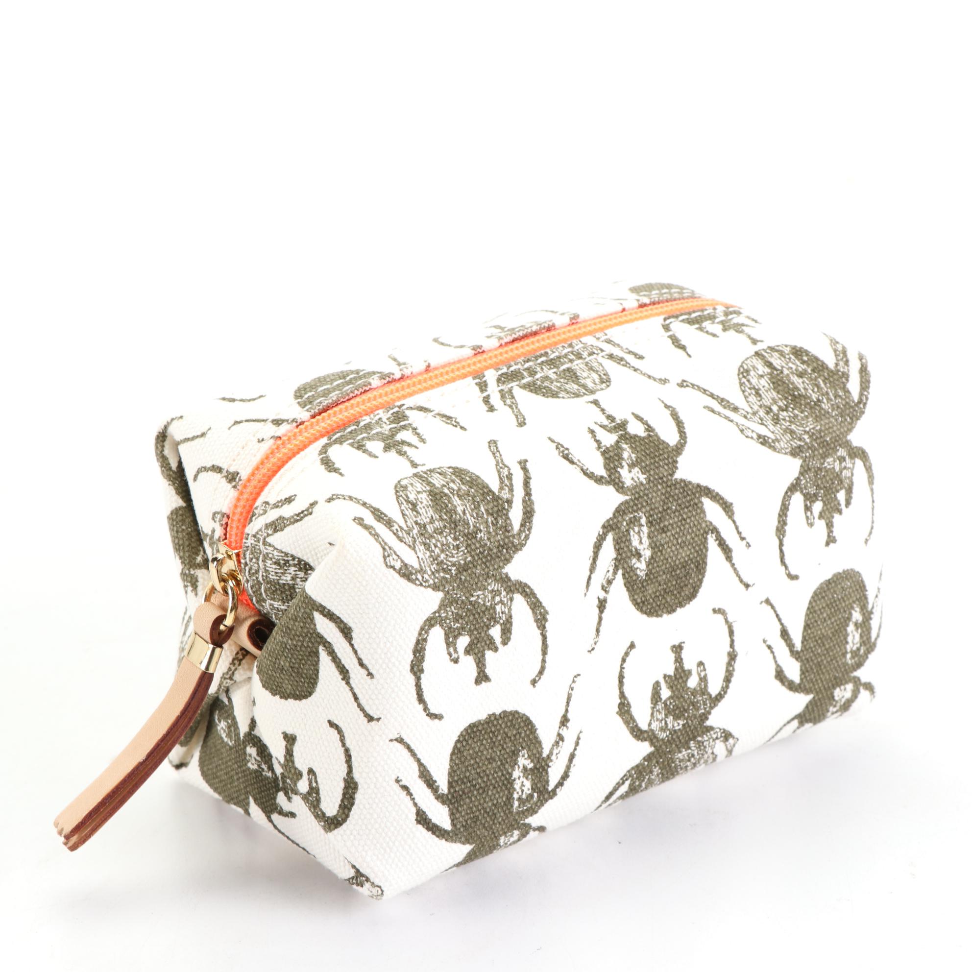 India Hicks Leather Zip Clutches with Canvas Cosmetic Zip Pouch