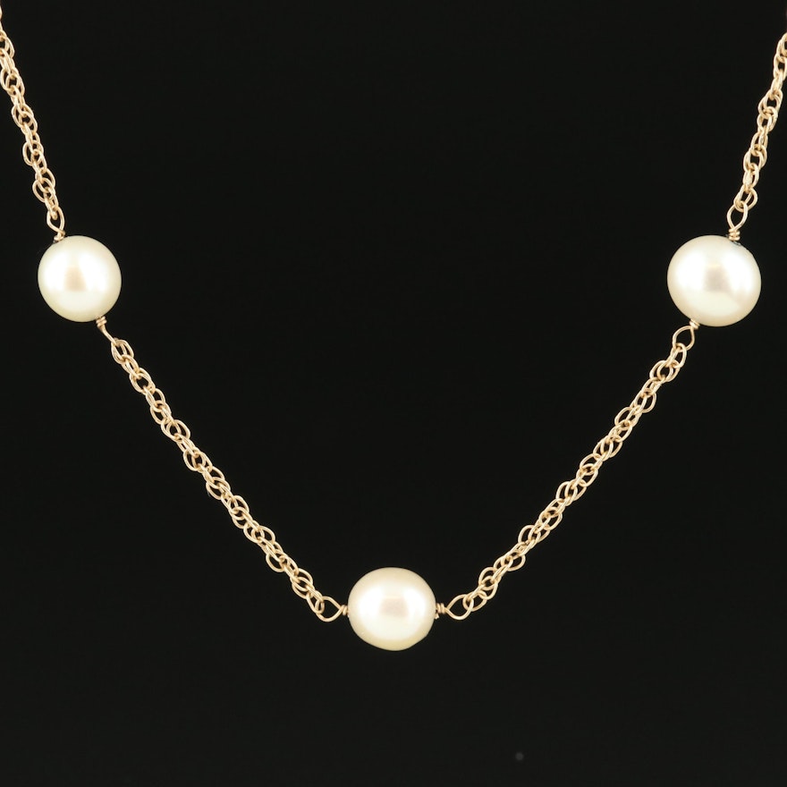 14K Pearl Station Necklace