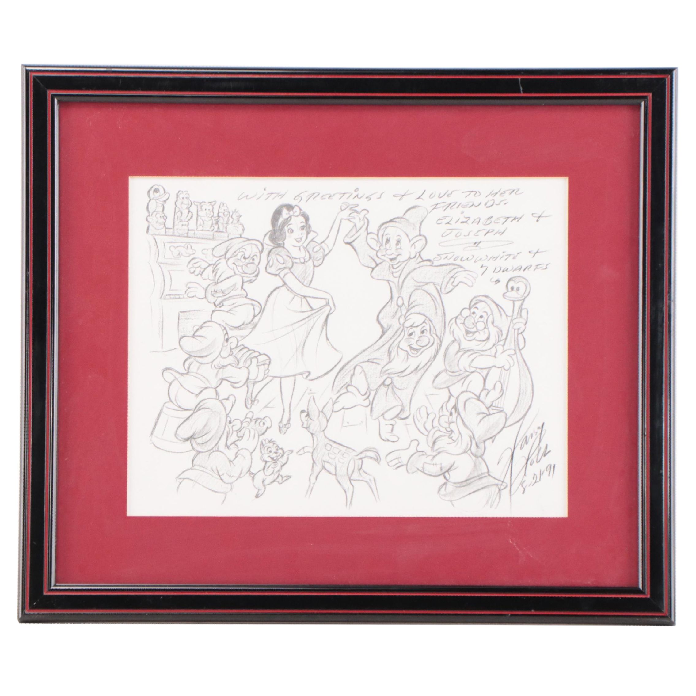 Harry Holt Halftone Illustration of Snow White and the Seven Dwarfs, 1991