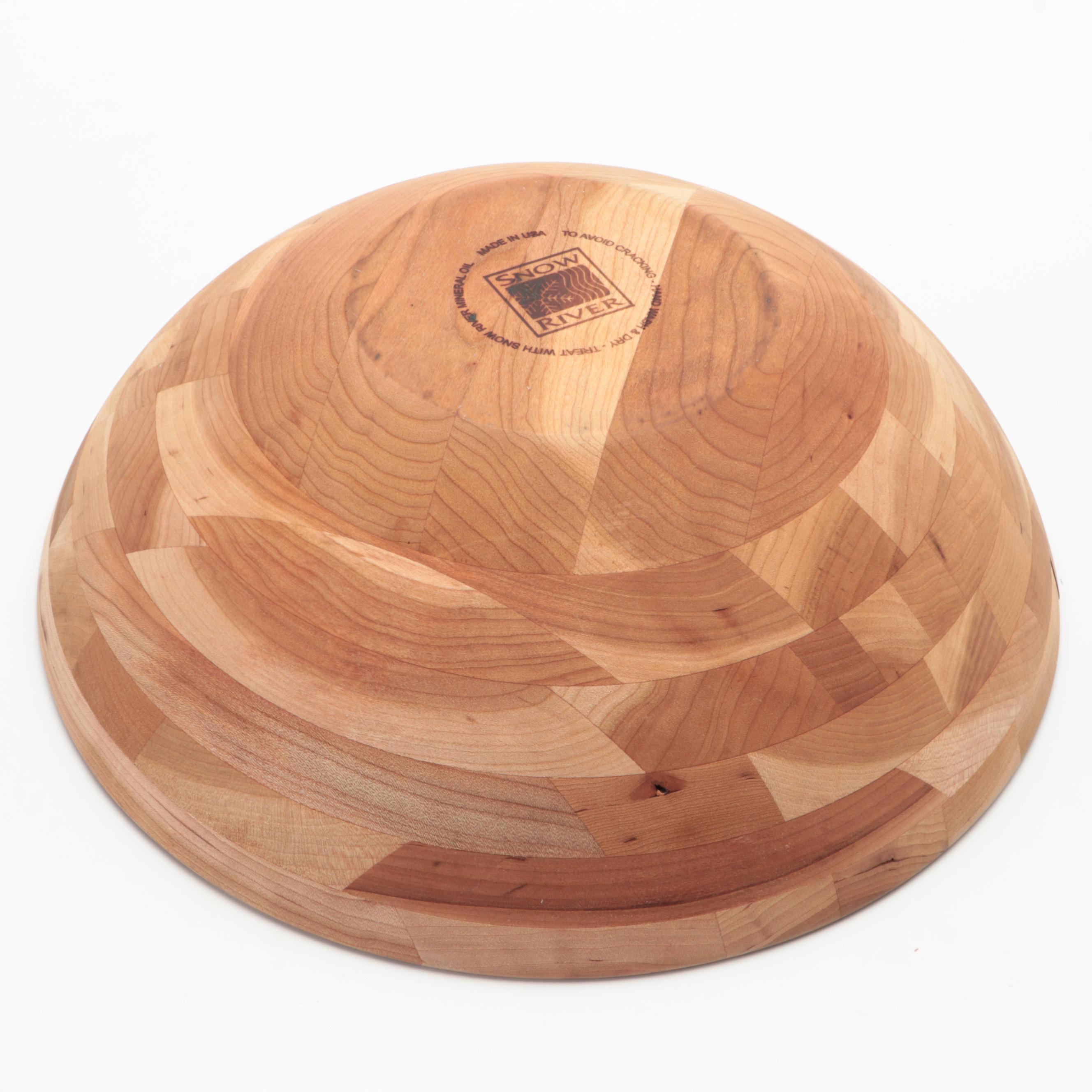 Snow River Handcrafted Wooden Bowl with Hammered Metal Bowl and Serving Tray