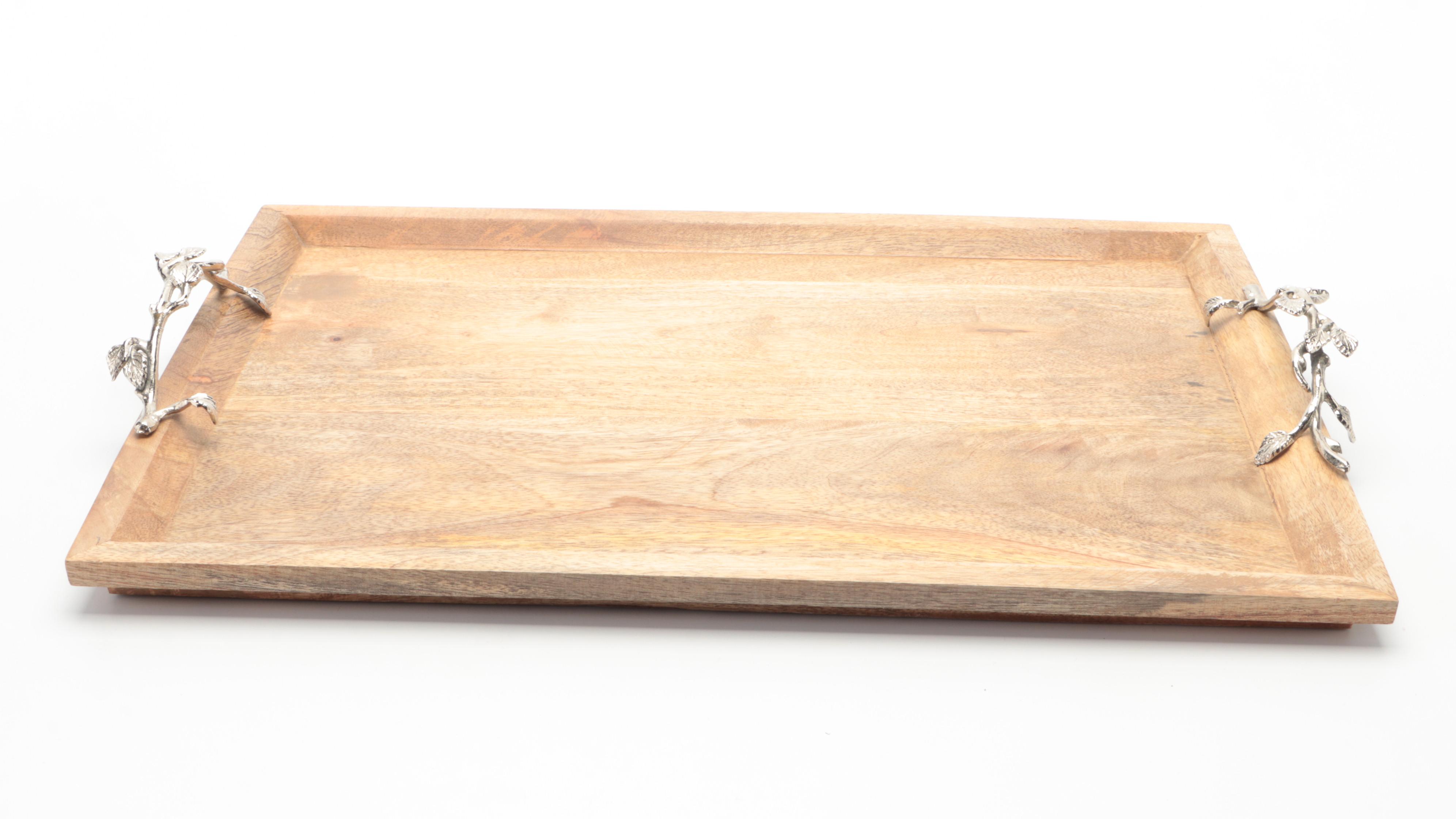 Snow River Handcrafted Wooden Bowl with Hammered Metal Bowl and Serving Tray