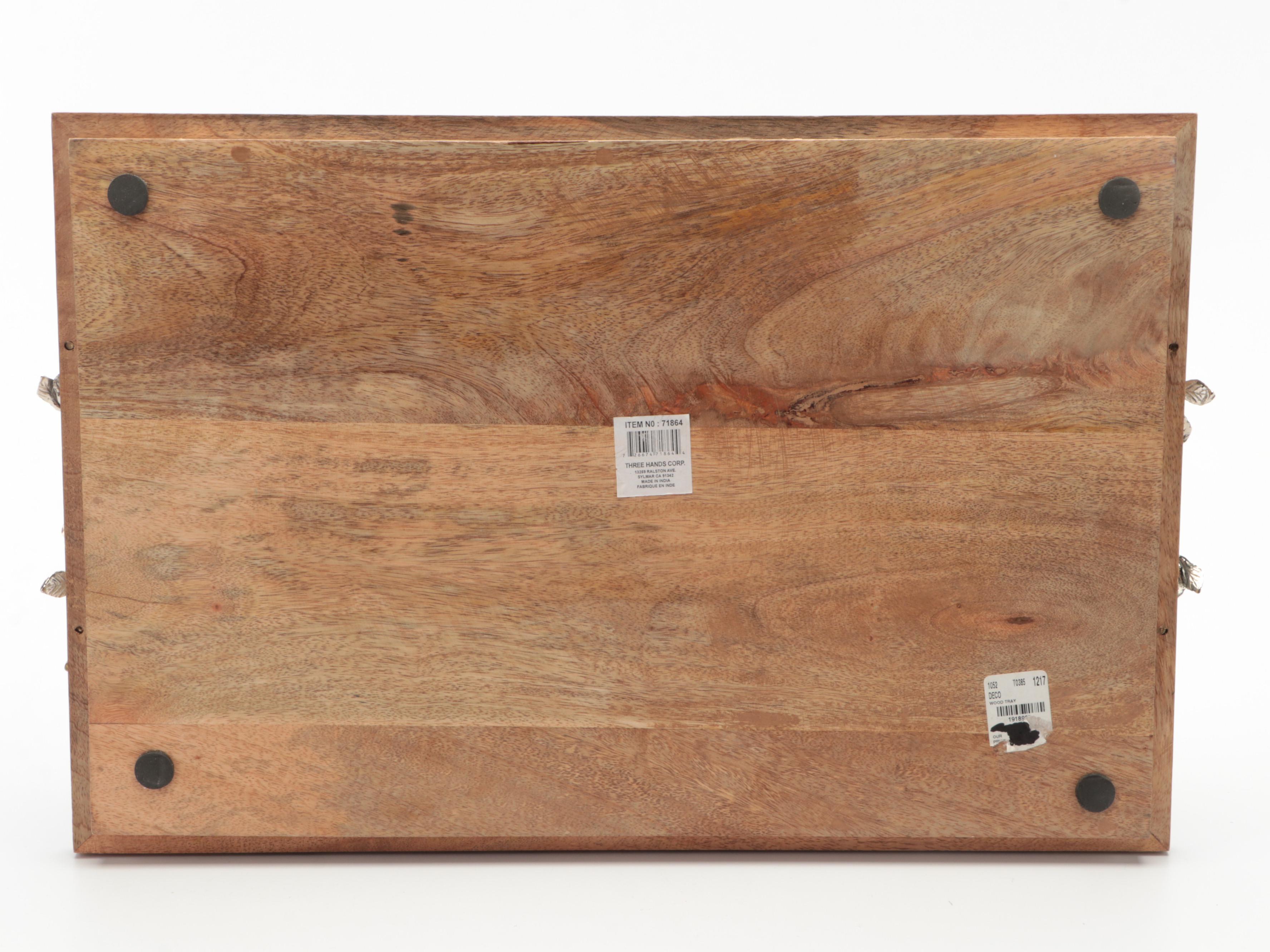 Snow River Handcrafted Wooden Bowl with Hammered Metal Bowl and Serving Tray