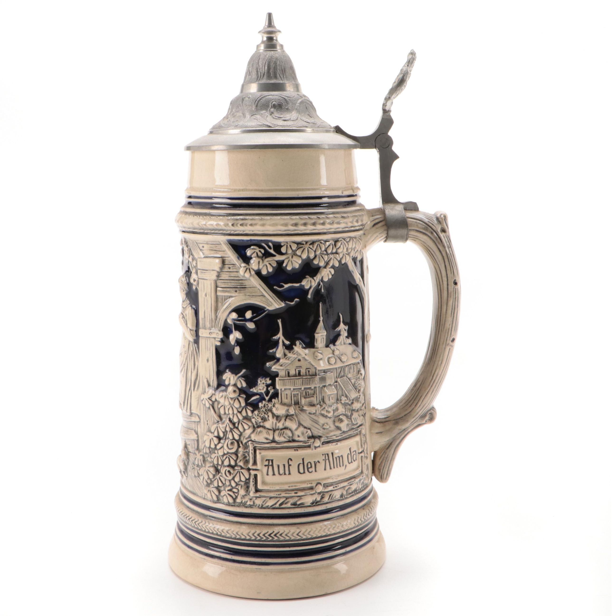 German Alps Cobalt Glazed Stoneware Beer Stein
