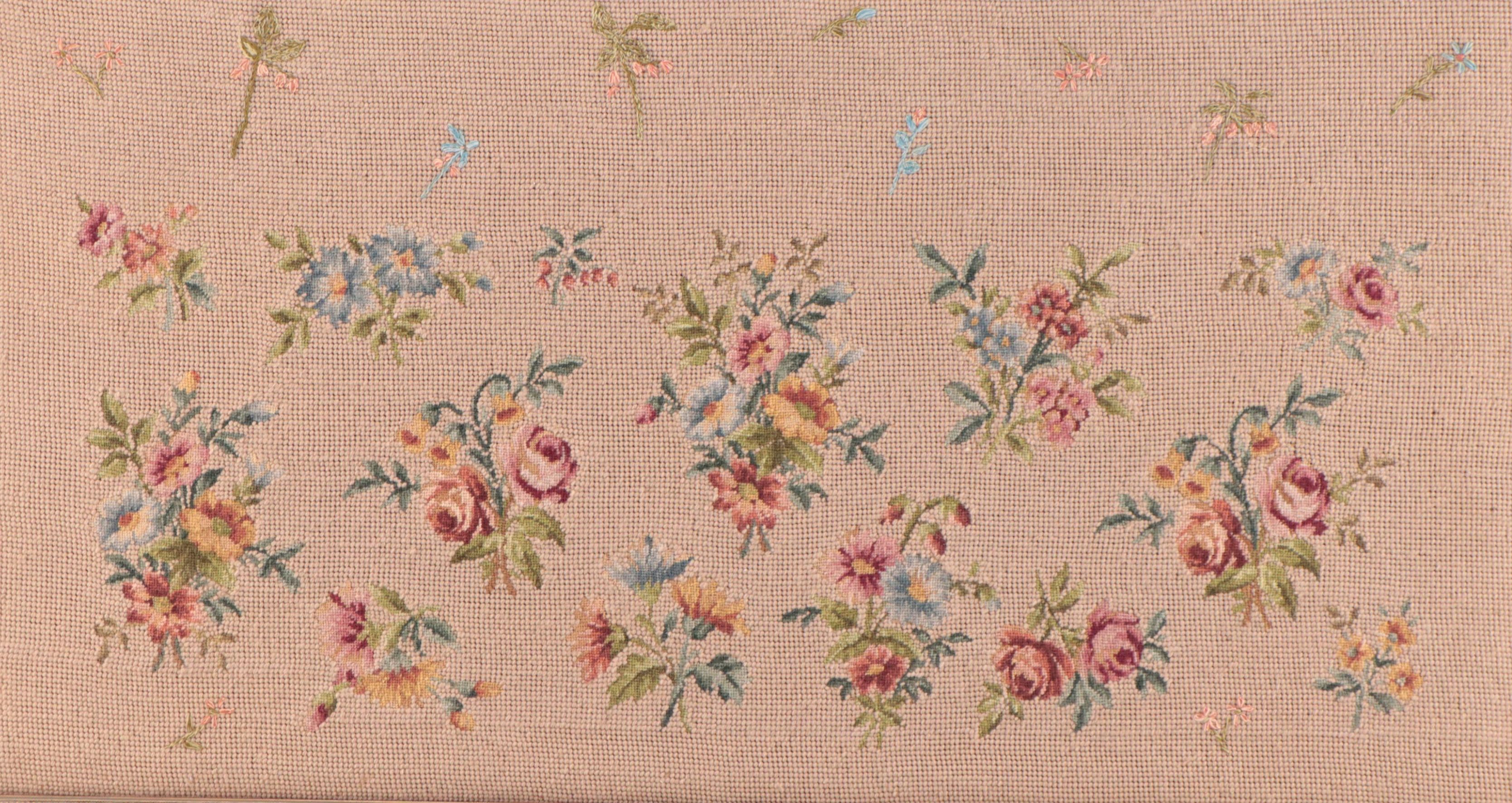Floral Needlepoint with Petit Point Wall Hanging, Mid to Late 20th Century