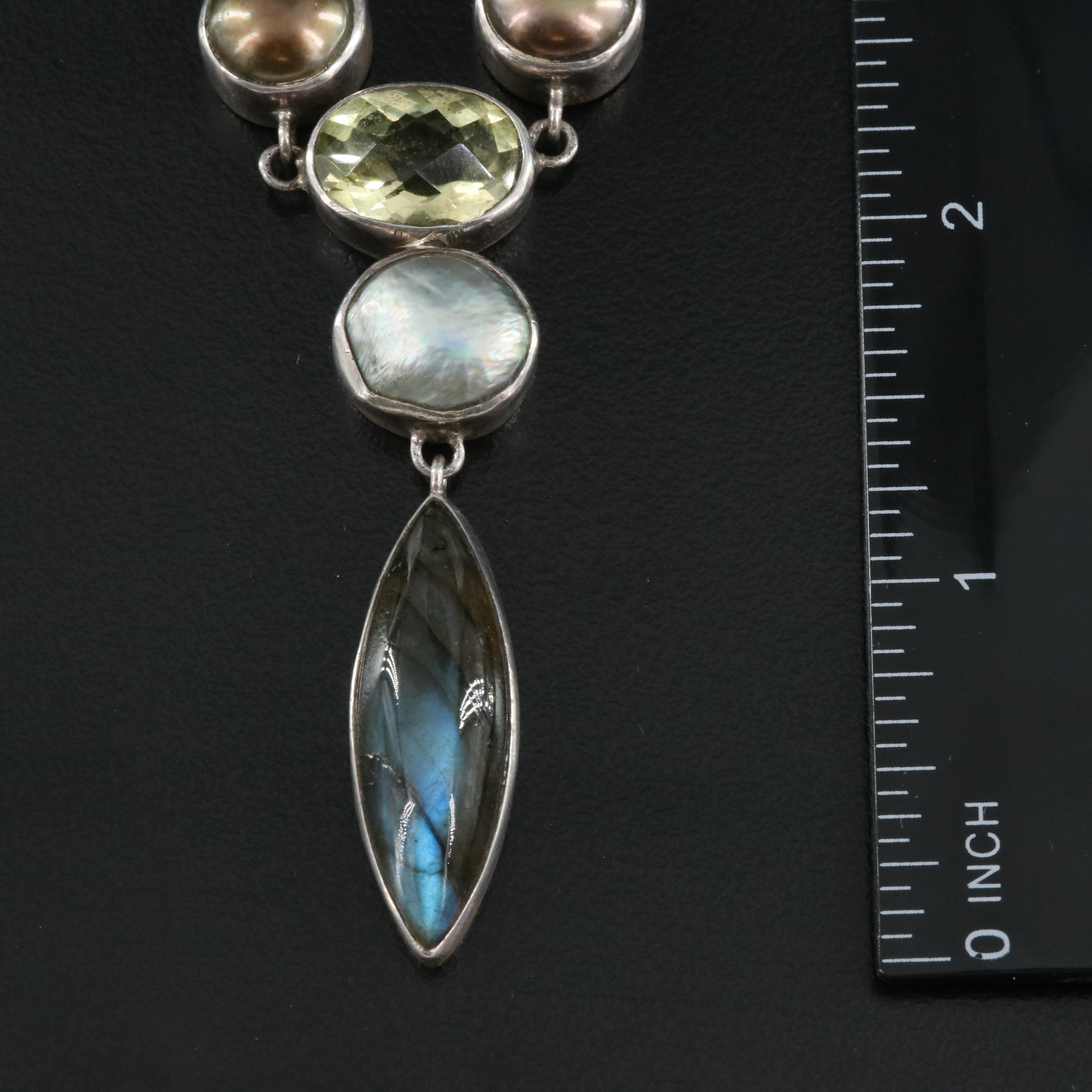 Sterling Labradorite, Citrine and Pearl Necklace