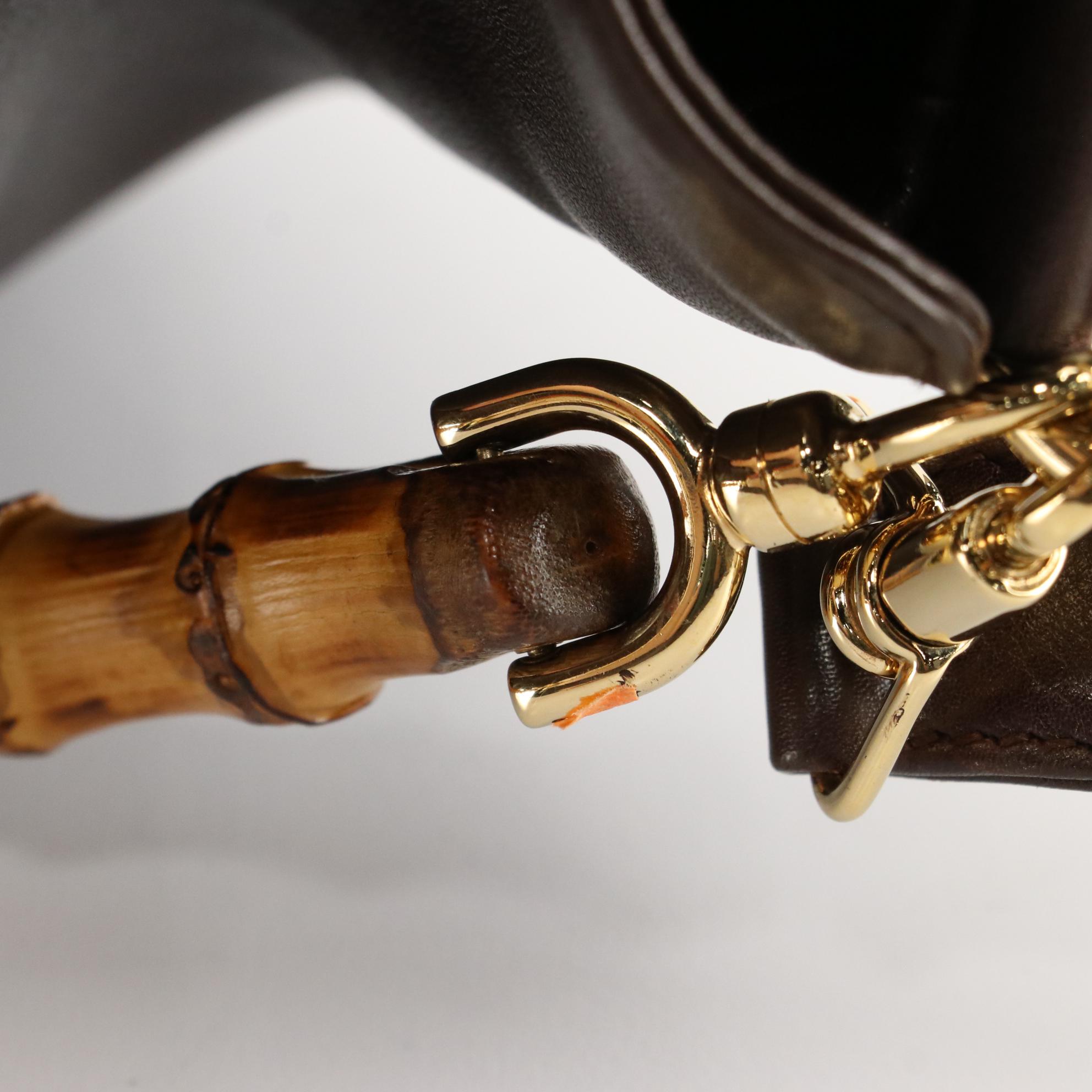 Gucci Bamboo Top Handle Two-Way Handbag in Brown Leather