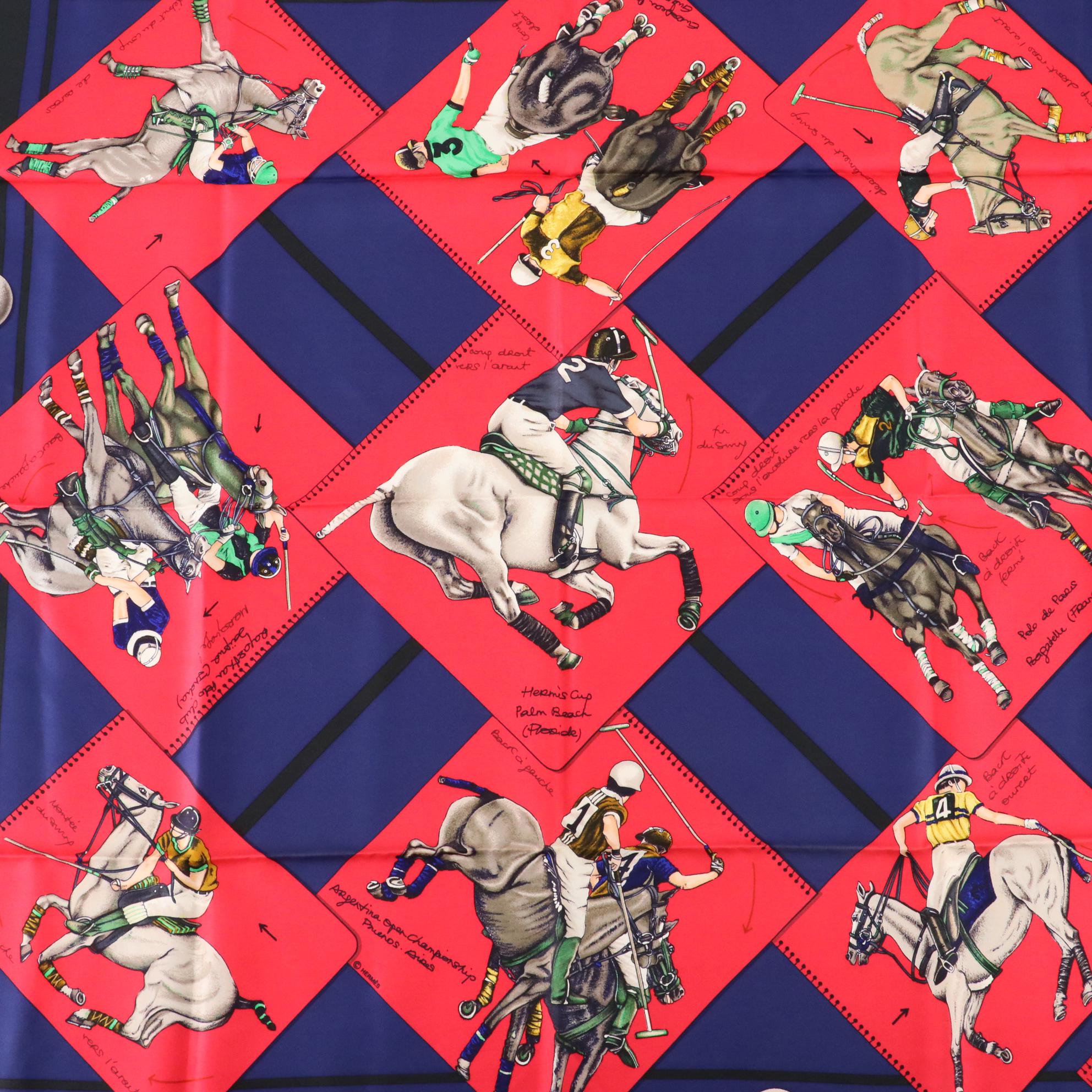 Hermès "Monde du Polo Hermès Cup Palm Beach" Scarf 90 in Silk Twill