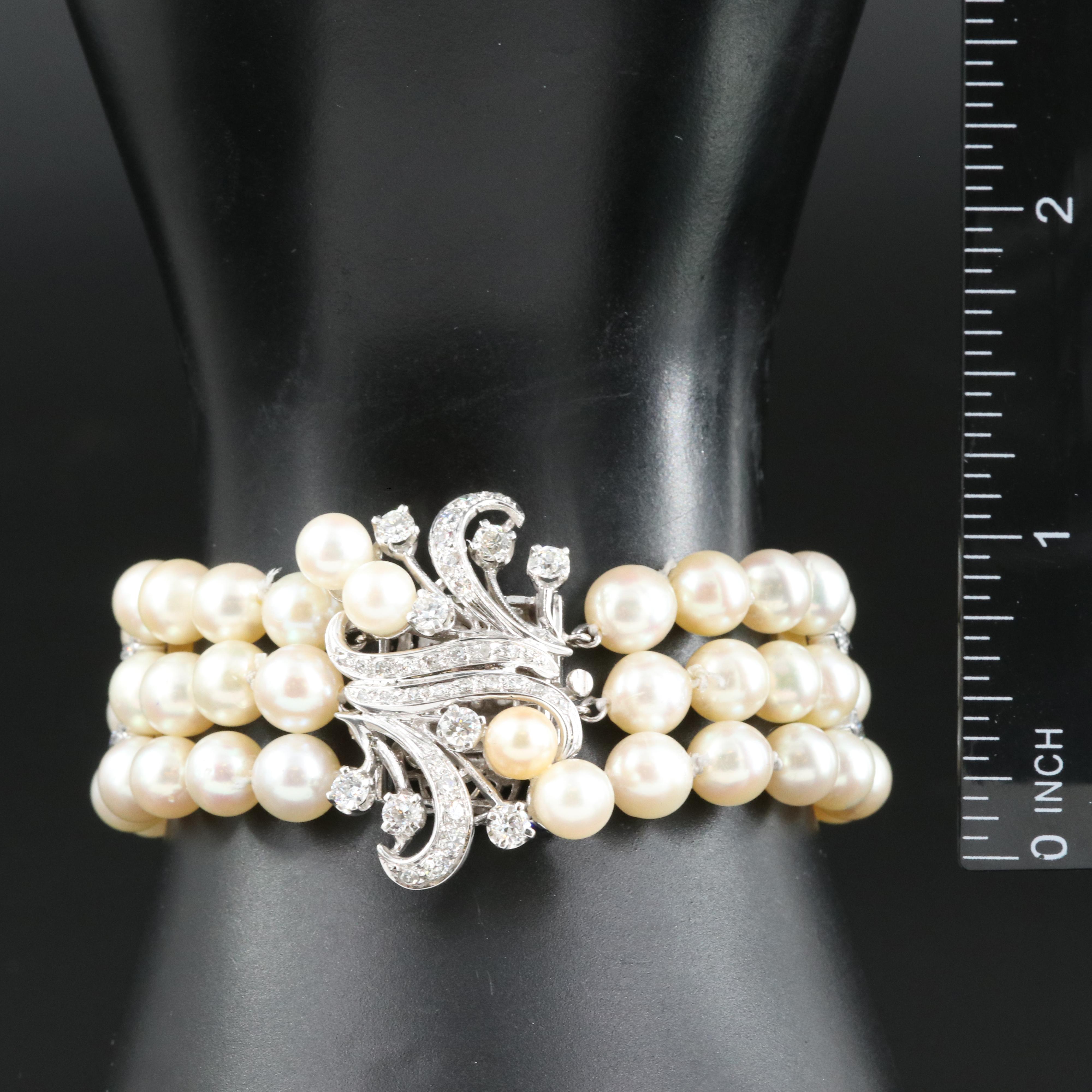 14K 1.50 CTW Diamond and Pearl Bracelet