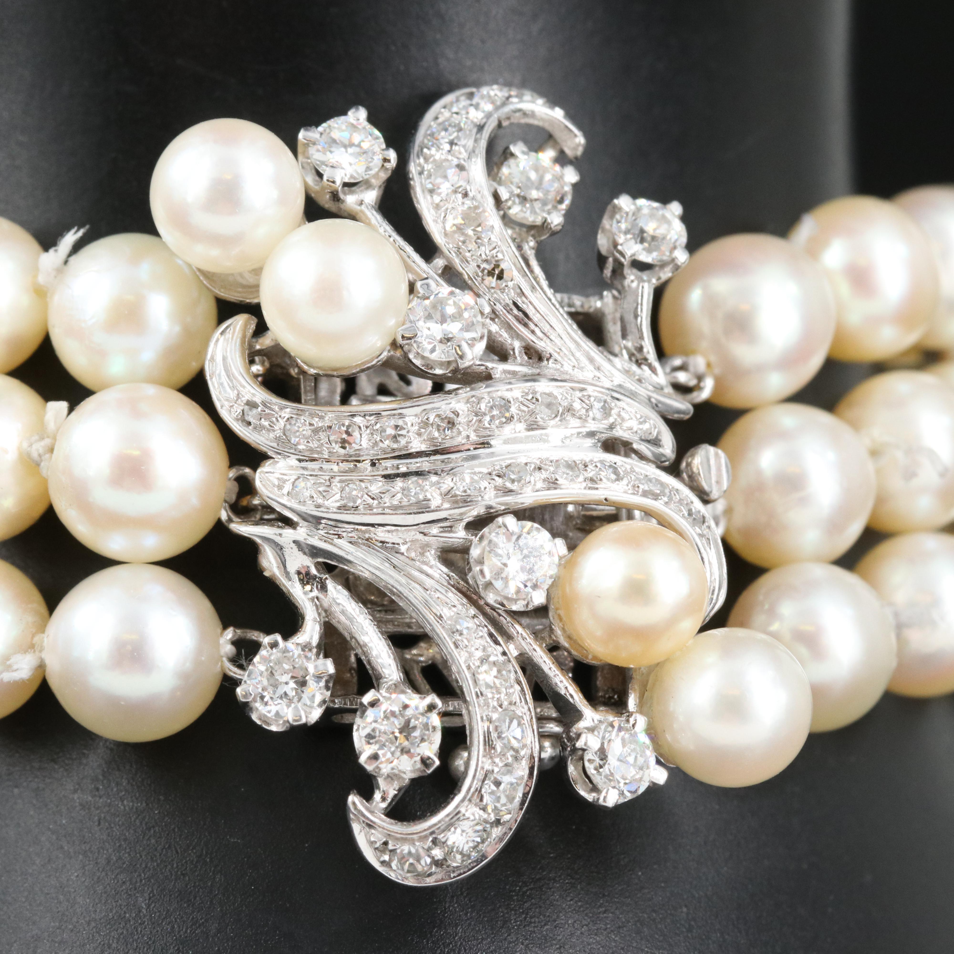 14K 1.50 CTW Diamond and Pearl Bracelet