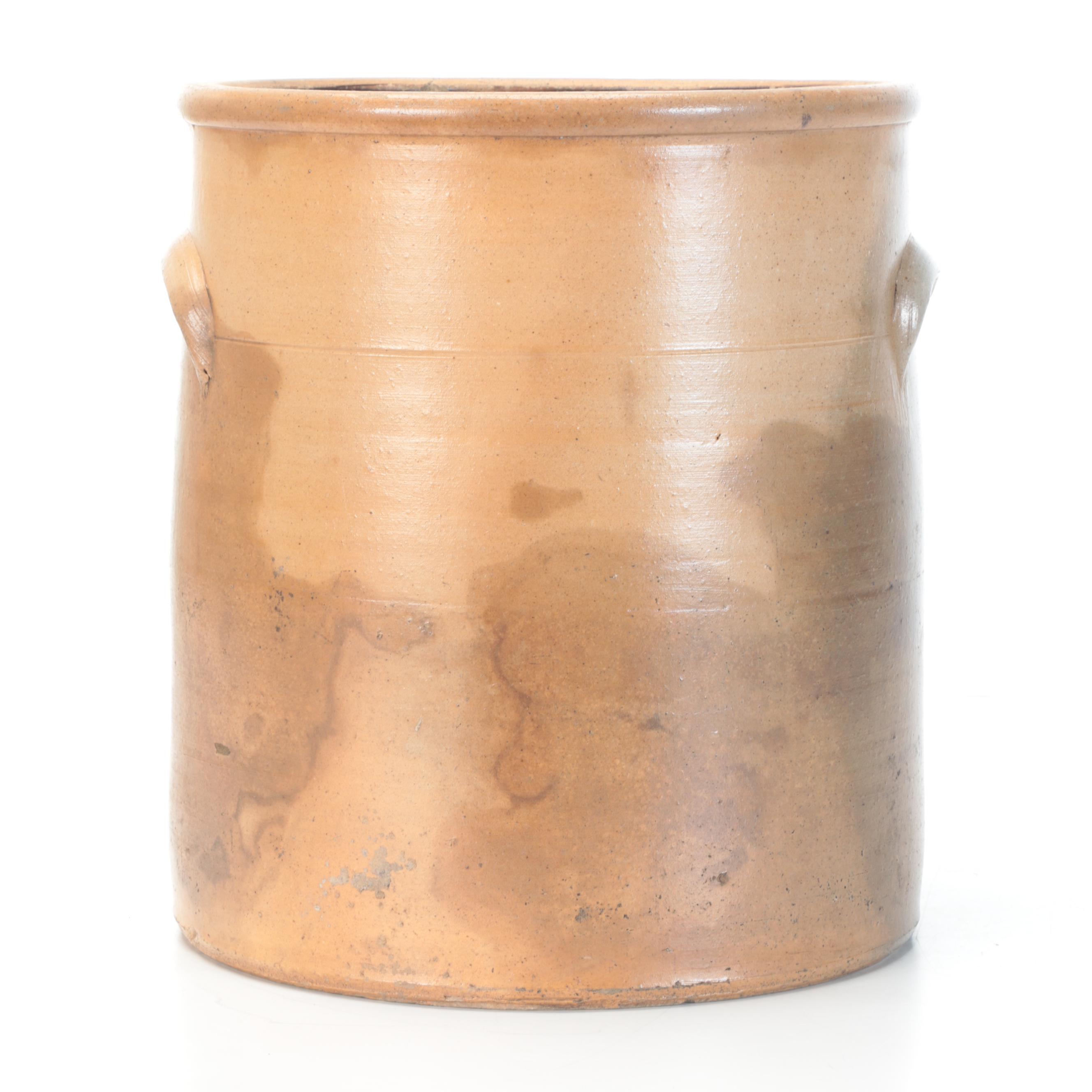 6 Gallon Salt Glaze Stoneware Crock with Stenciled Eagle Design, ca. 1876