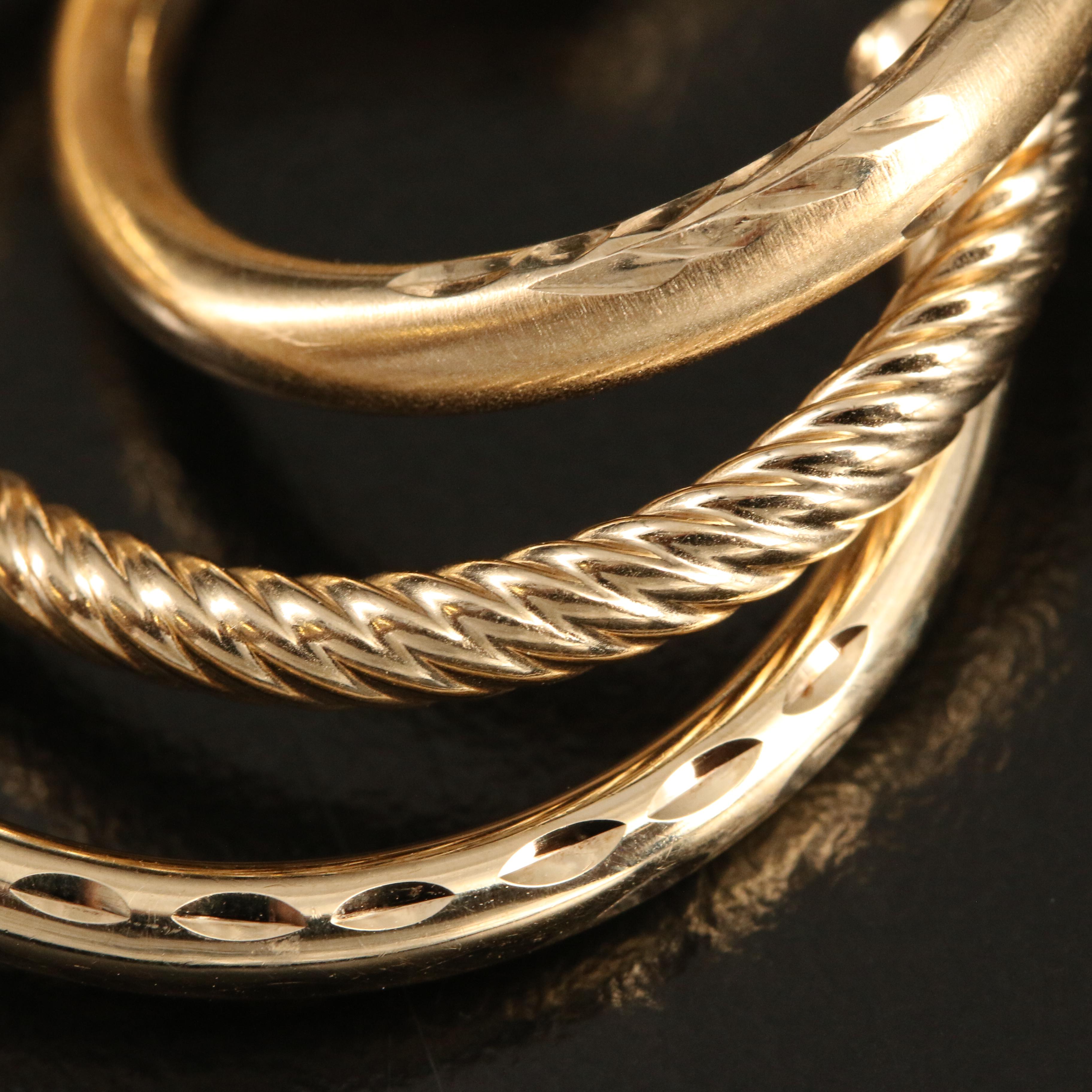 10K Contour Triple-Hoop Earrings with Diamond Cut and Fluted Accents