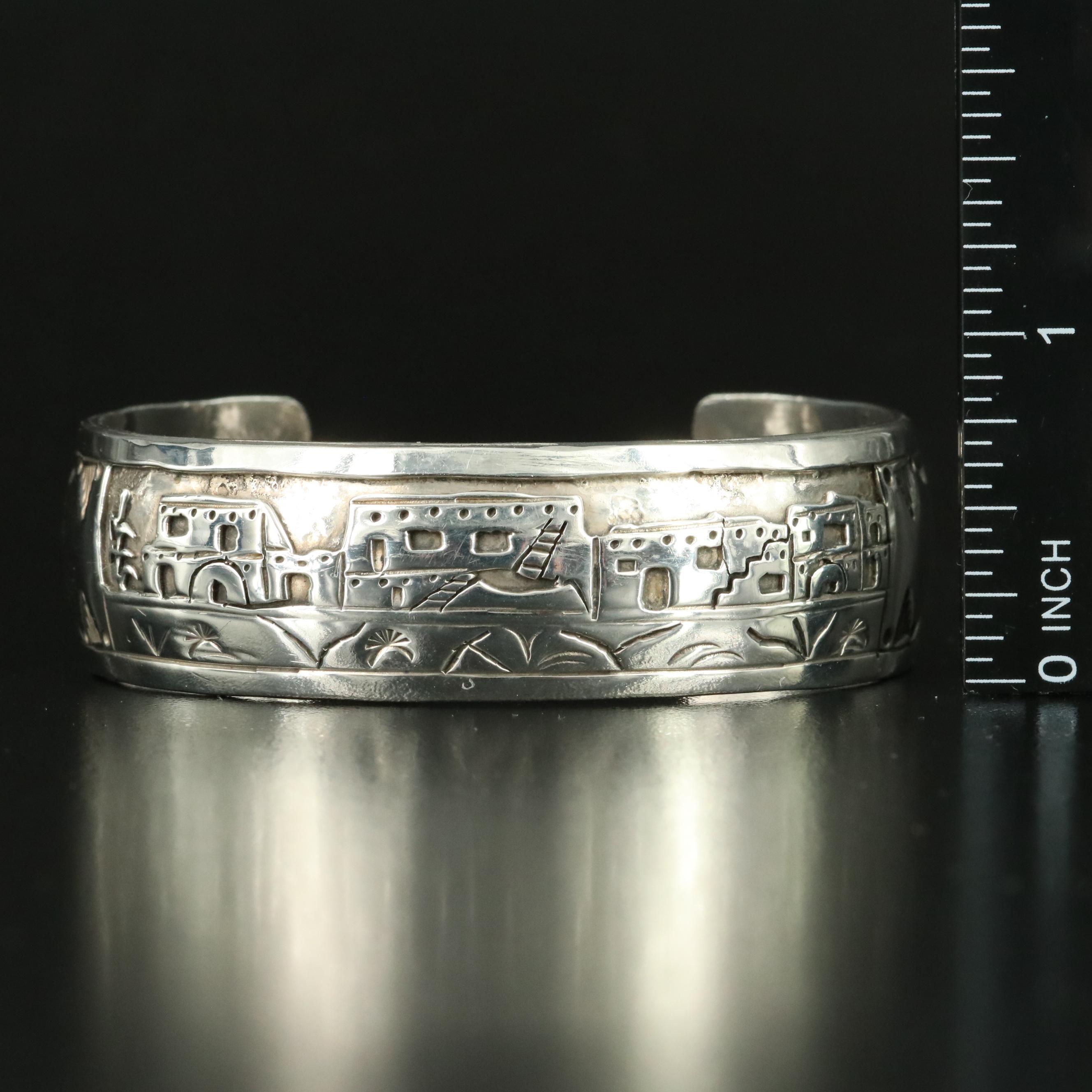 Ernest Wood Navajo Diné Sterling Storyteller Cuff