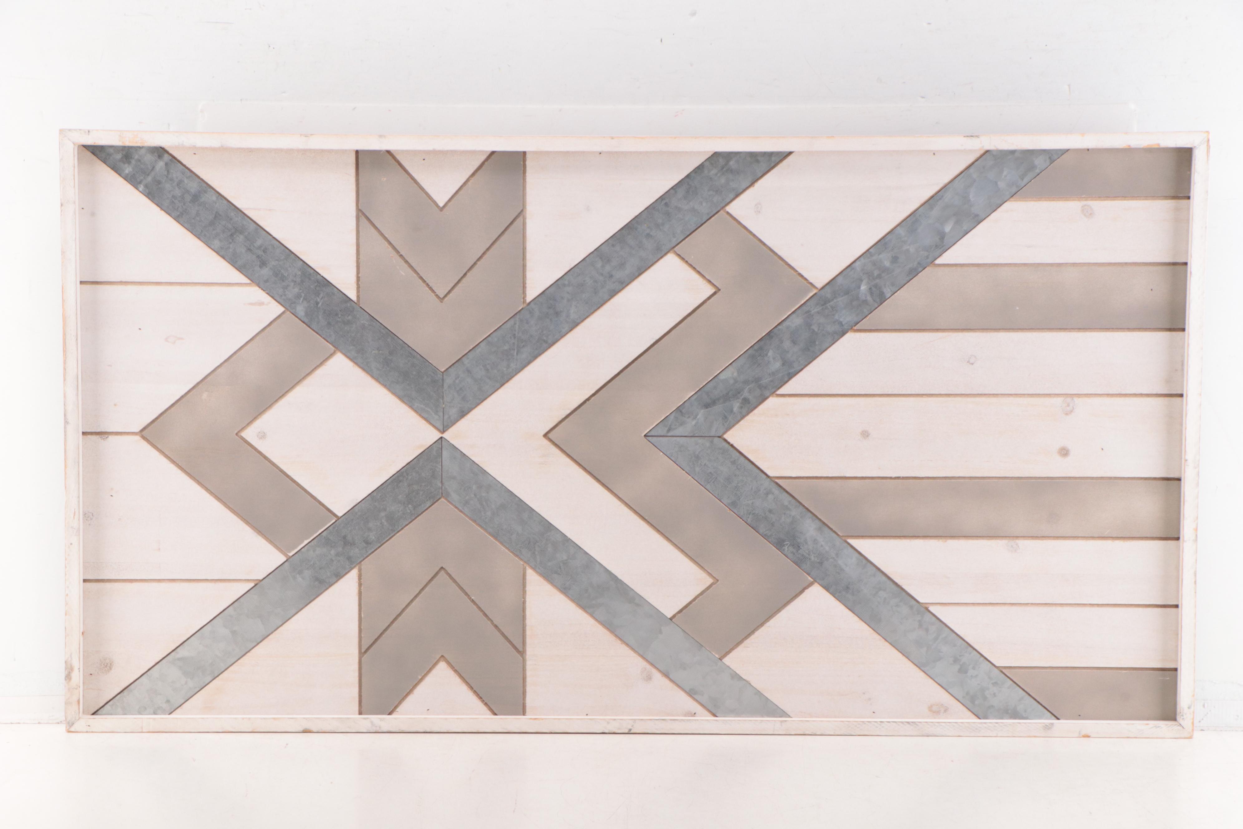 At Home Framed Wood Wall Hanging With Chevron Motif