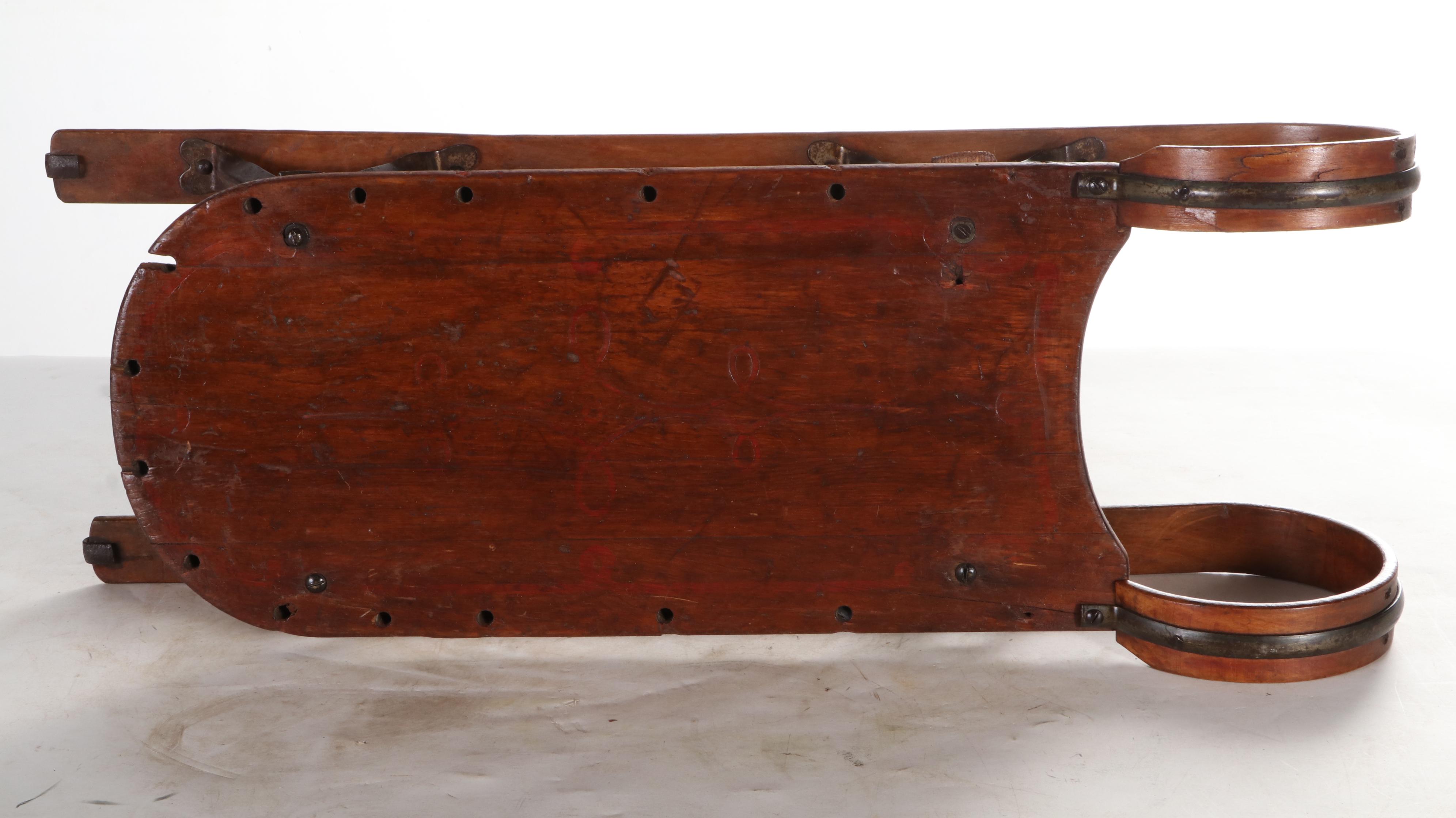 American Carved Wood Sled with Bentwood Runners, Early 20th Century