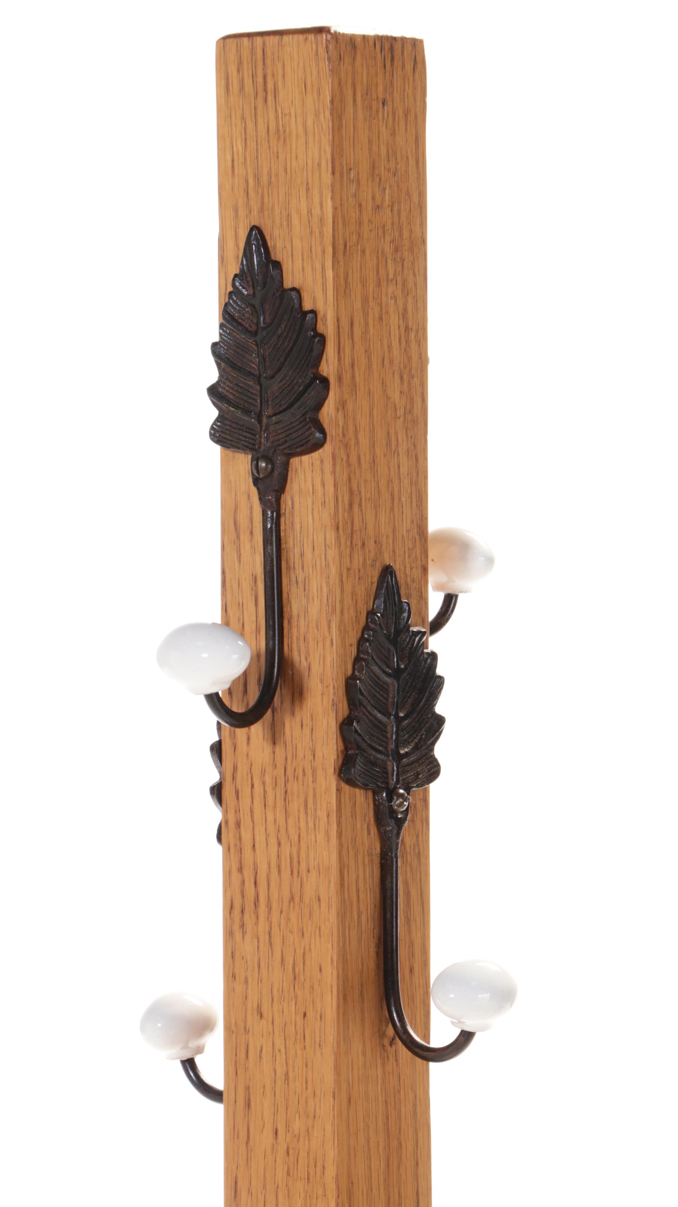 Arts and Crafts Oak Cross-Base Hall Tree, Early 20th Century