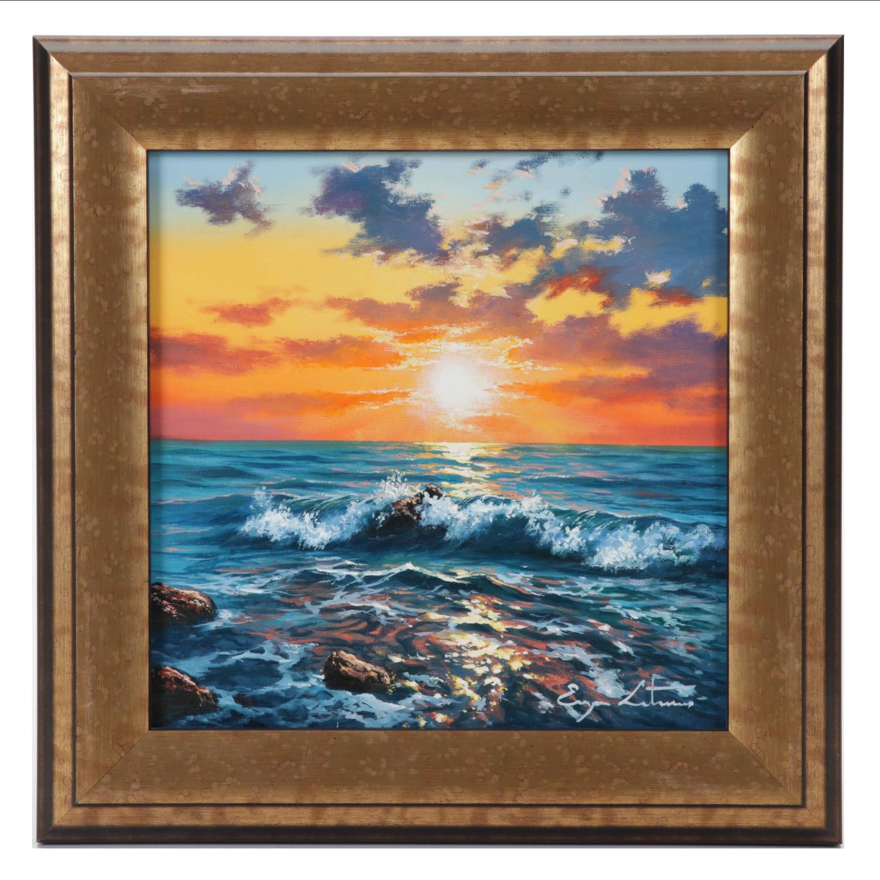 Jevgenijus Litvinas Oil Painting "Evening by the Ocean," 2022