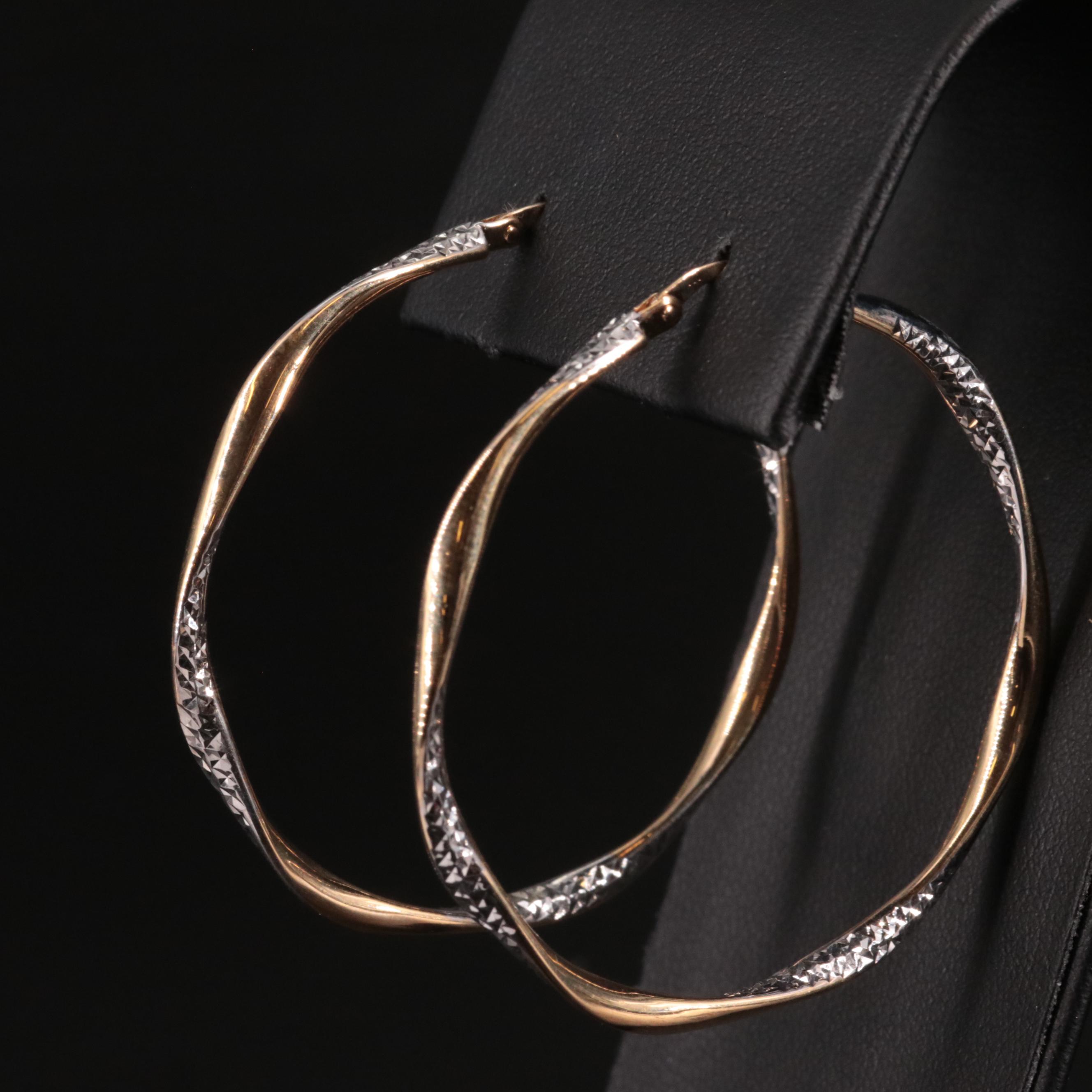 14K Two-Toned Diamond Cut Hoop Earrings