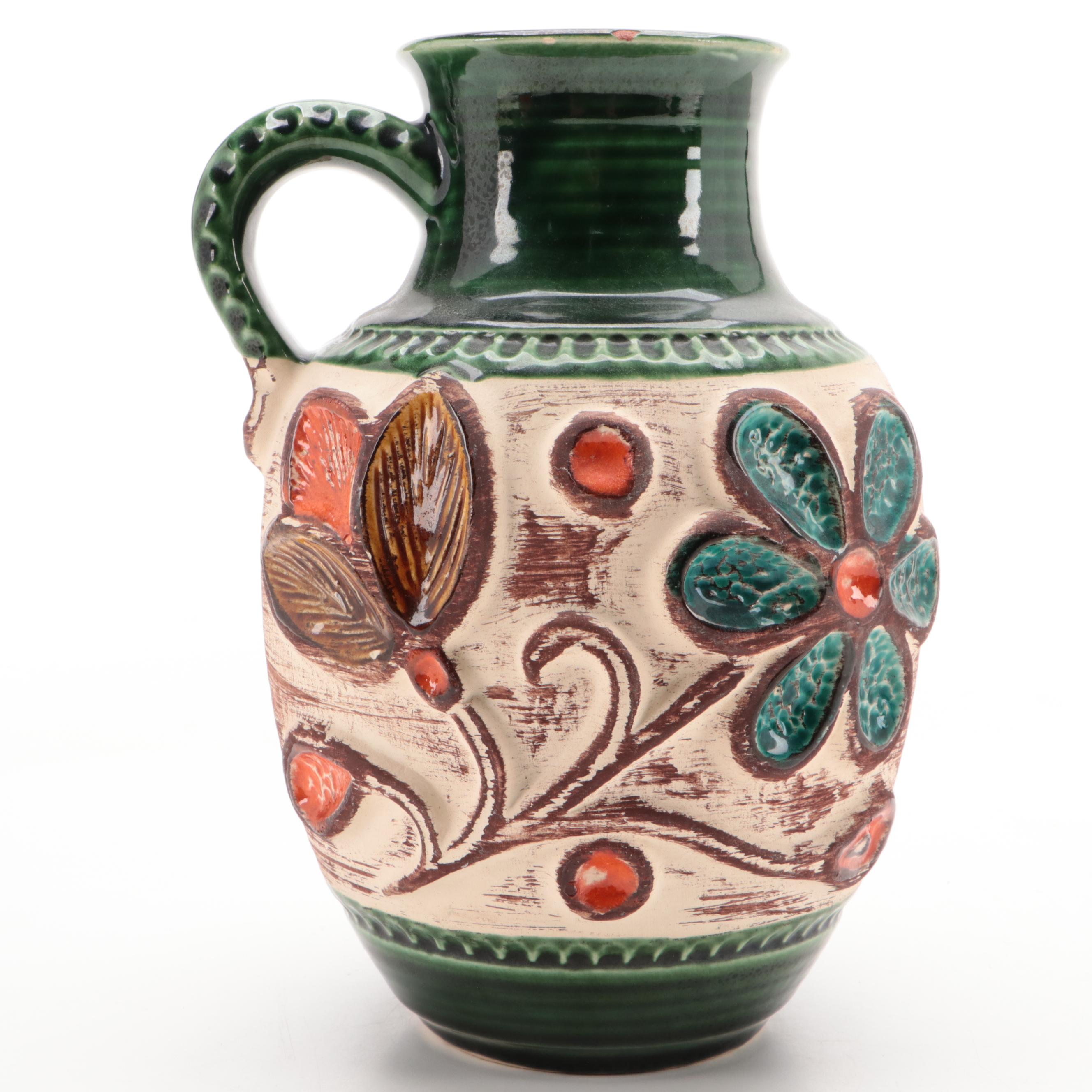 Bay Keramik Pitcher with Scheurich Volcano Glaze West German Vase and Jug