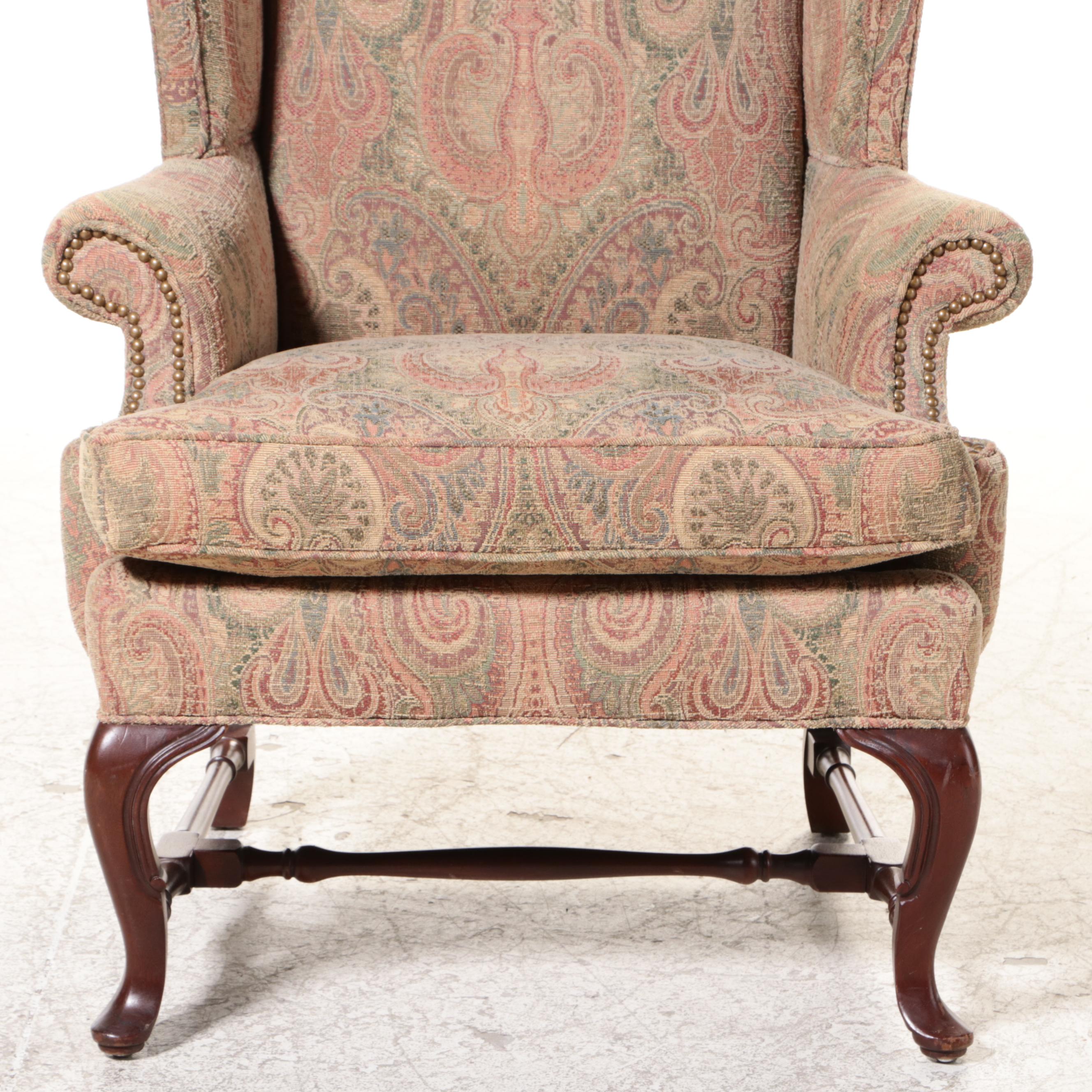 Queen Anne Style Custom-Upholstered Wingback Armchair