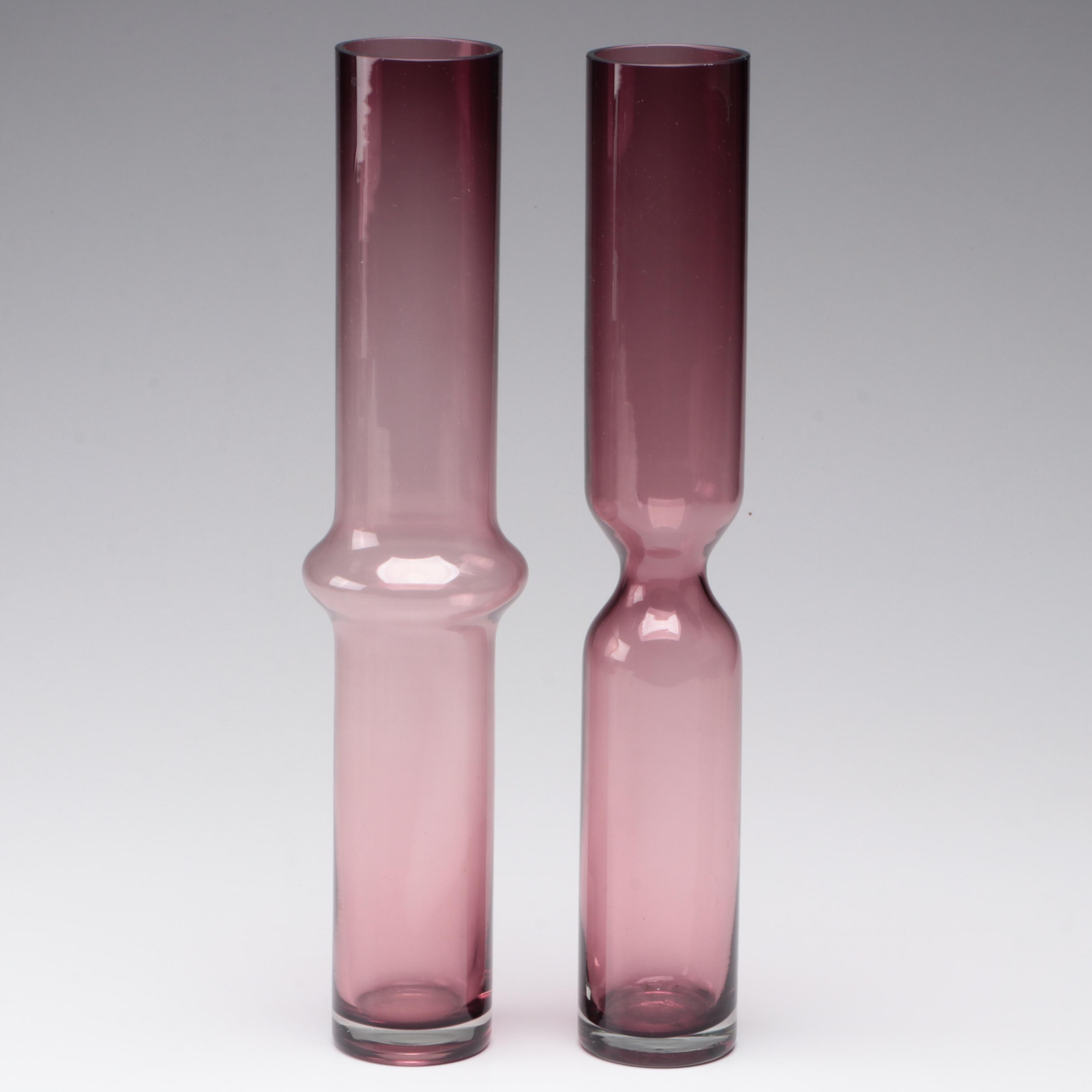 Åseda Style Blown Amethyst Glass Vases with Gilt Accented Fused Glass Bowl