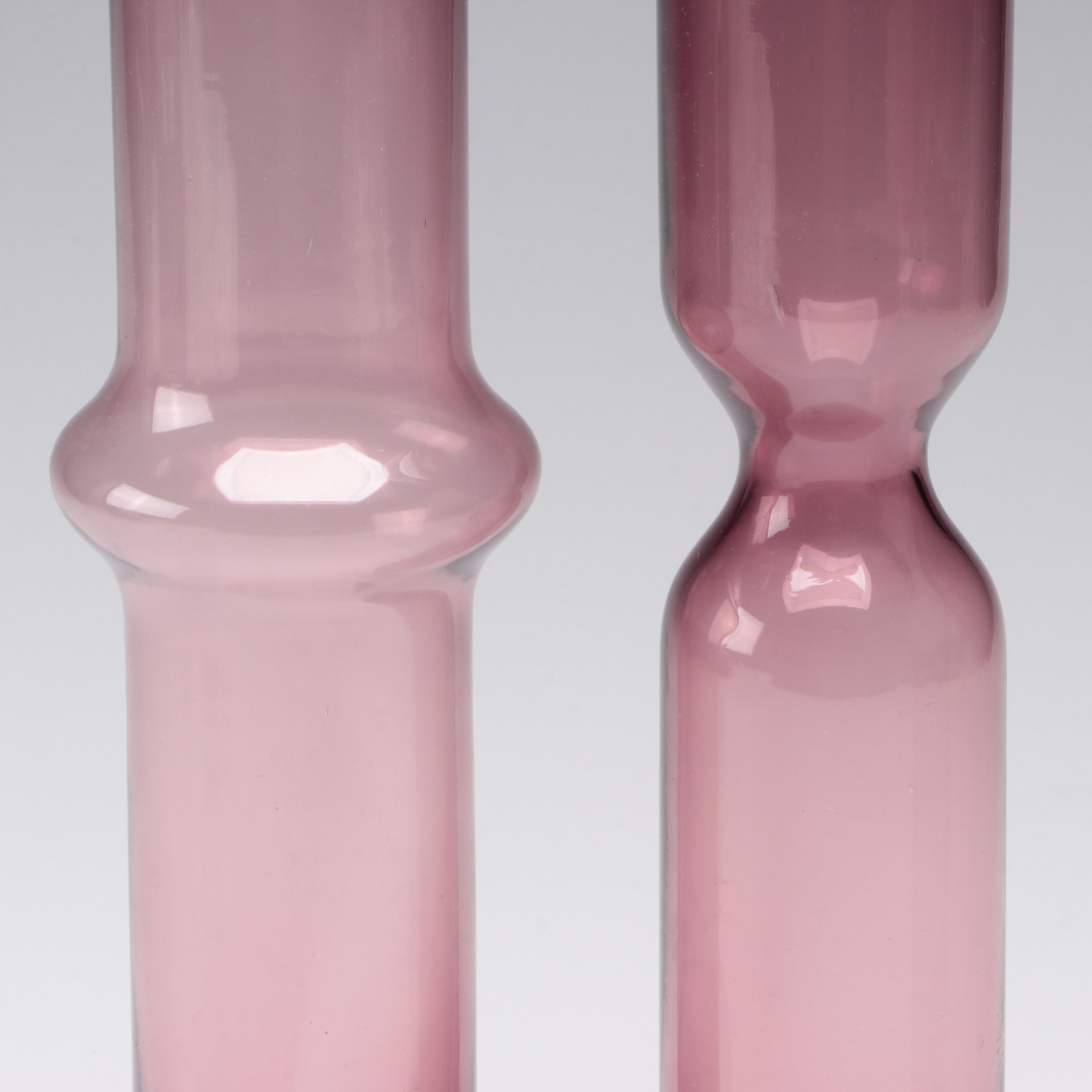 Åseda Style Blown Amethyst Glass Vases with Gilt Accented Fused Glass Bowl