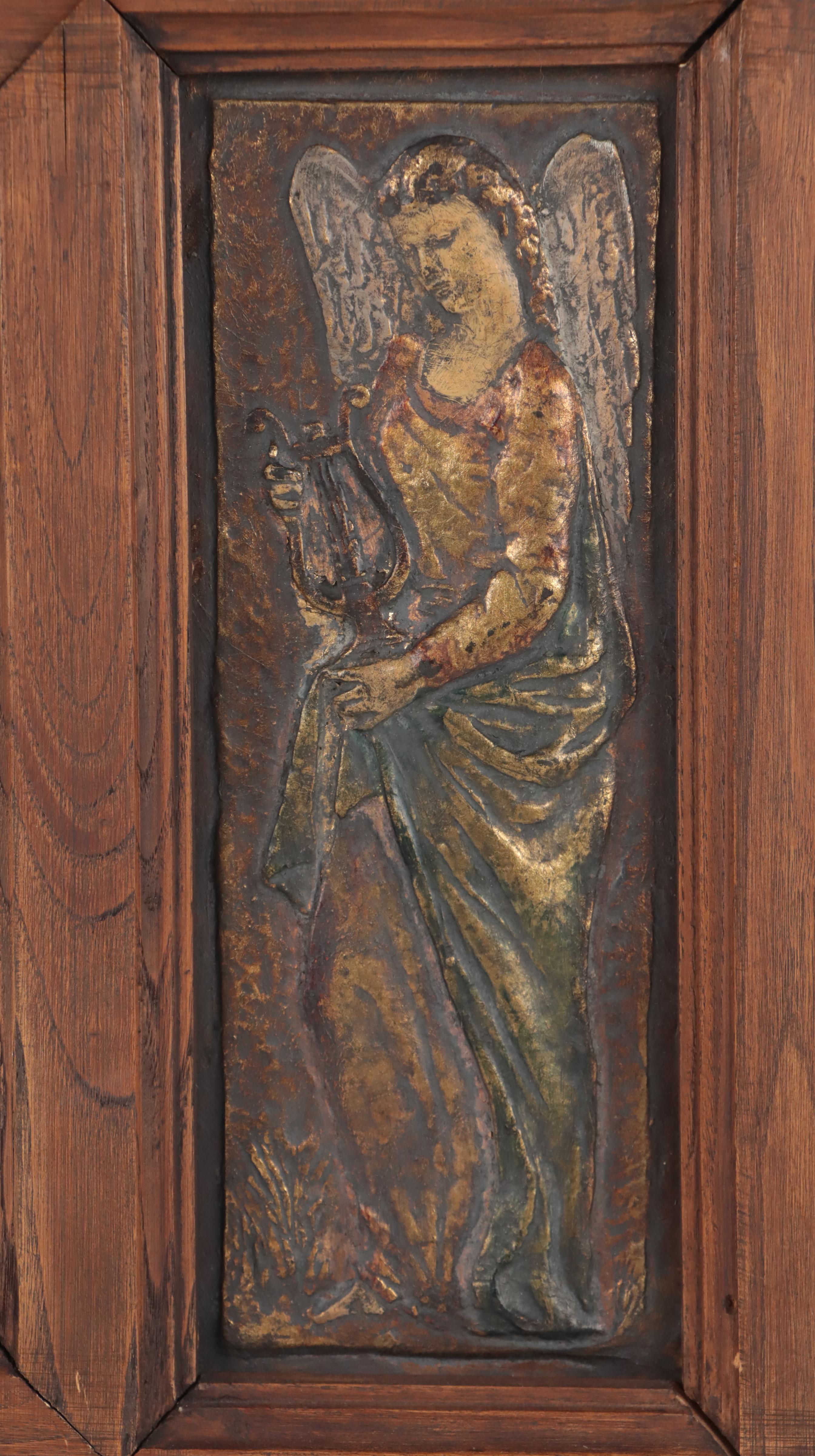 Hand-Painted Cast Metal Reliefs of Madonna & Child Flanked by Angels