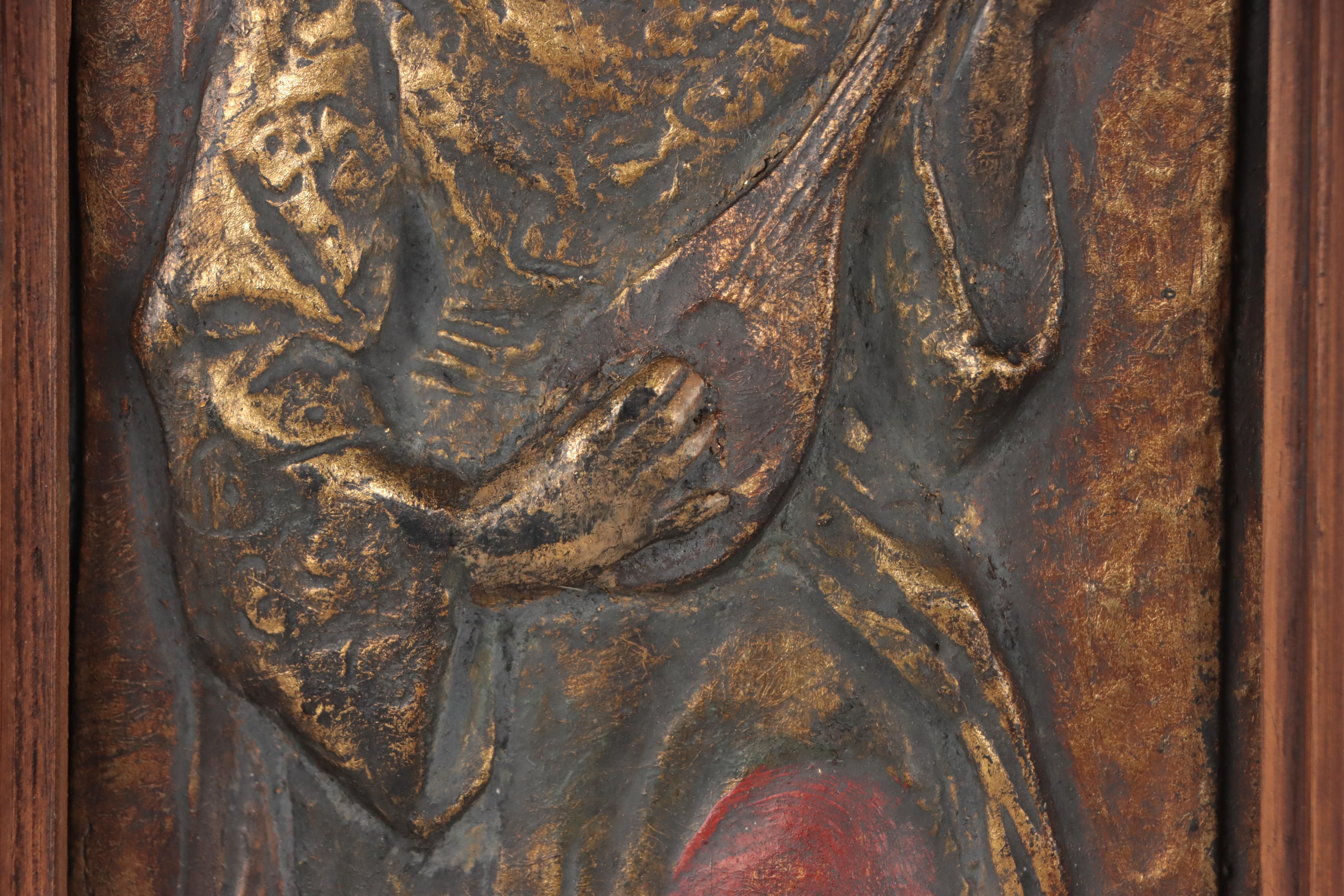 Hand-Painted Cast Metal Reliefs of Madonna & Child Flanked by Angels