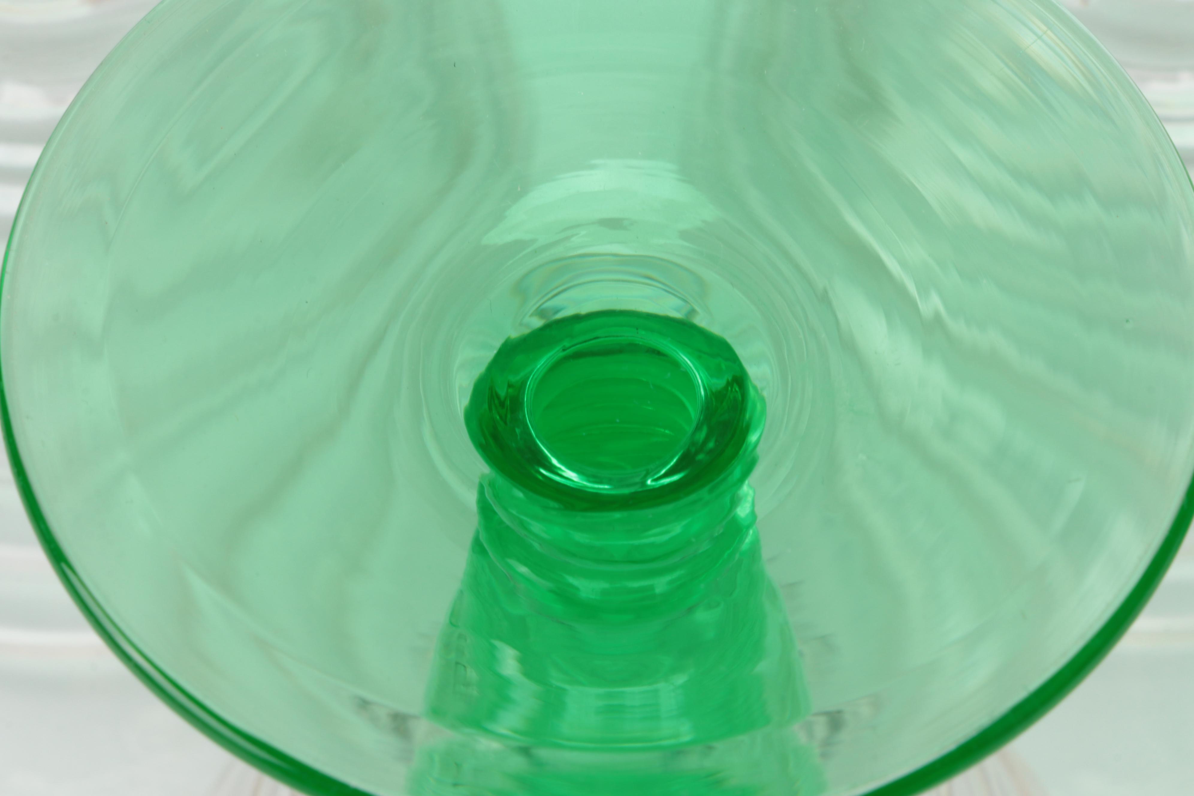 Bryce Uranium Glass Stem Water Goblets with Heisey Water Goblets