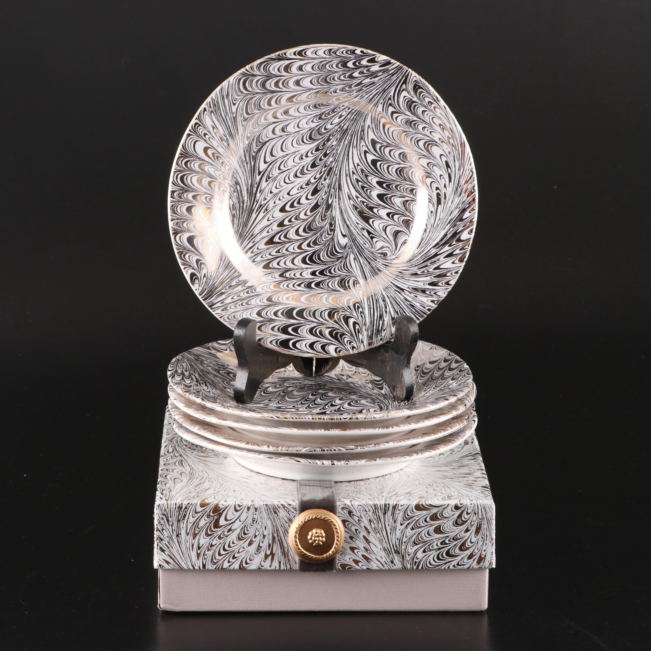 Juliska "Firenze" Marbleized Gold and Platinum Ceramic Serveware