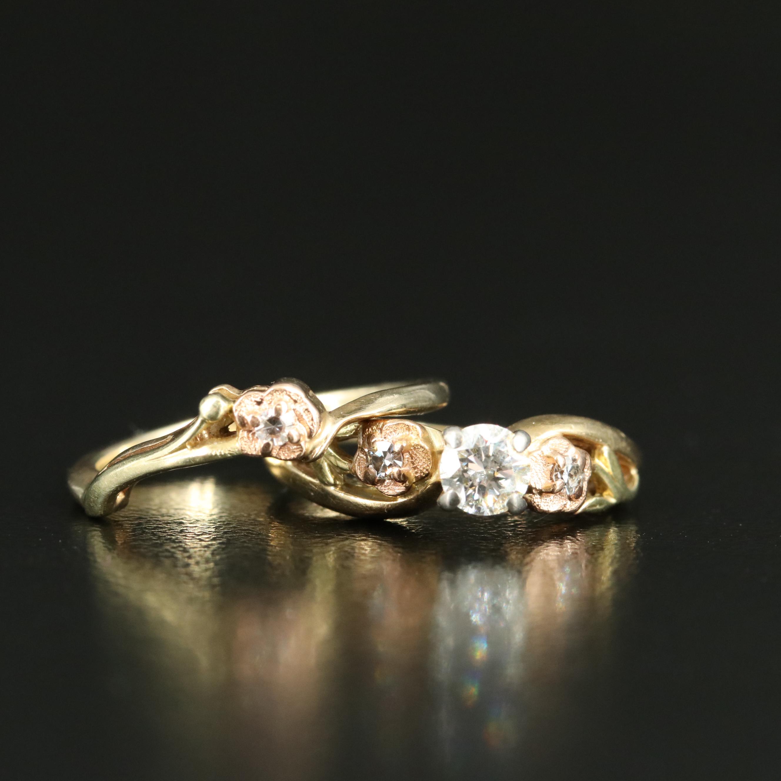 14K 0.29 CTW Diamond Floral Ring and Band Set with Rose Gold Accents