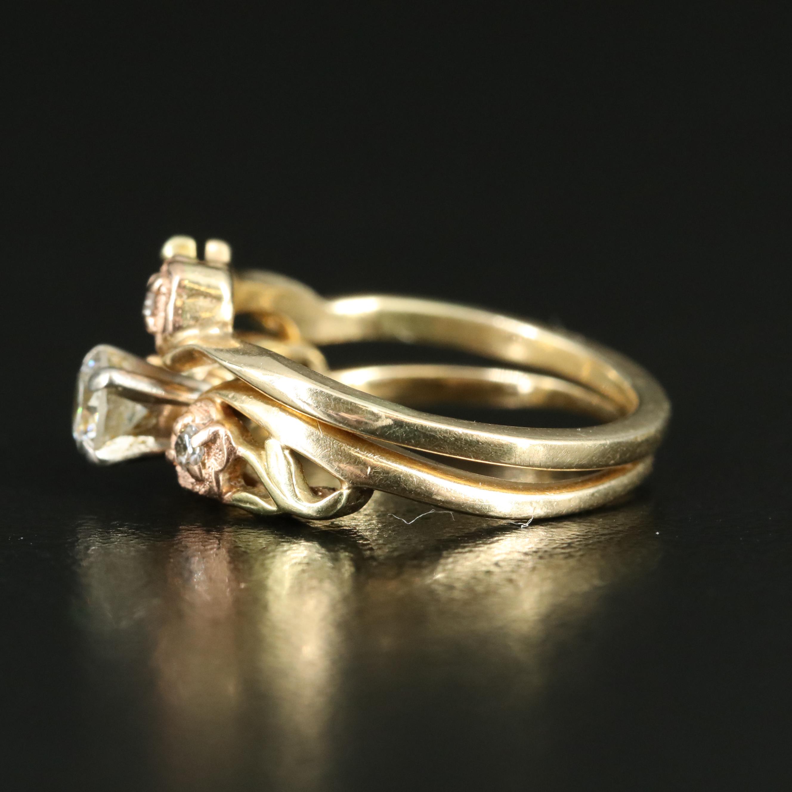 14K 0.29 CTW Diamond Floral Ring and Band Set with Rose Gold Accents