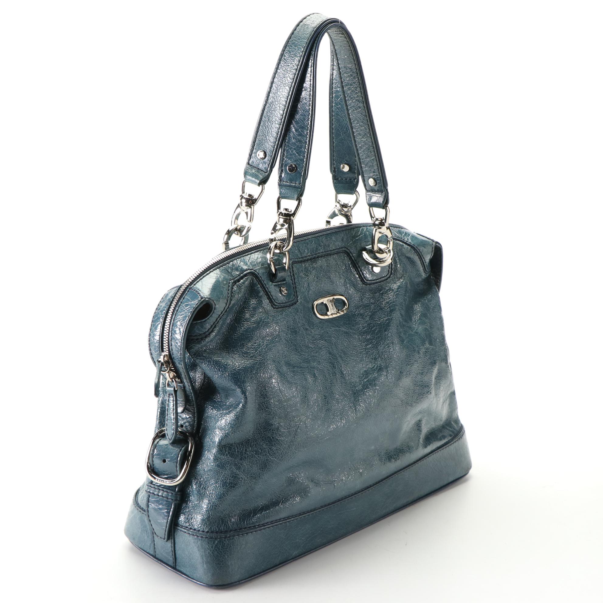Celine Shoulder Bag in Blue Crinkled Texture Patent Leather