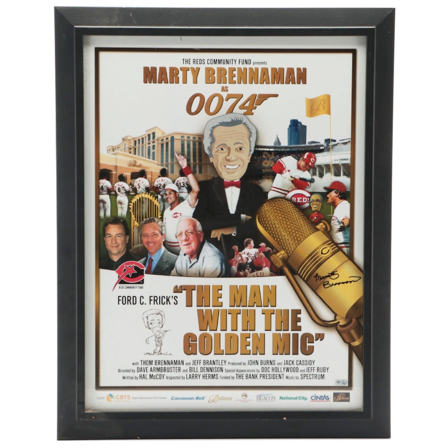 Marty Brennaman Signed "The Man With The Golden Mic" Framed Poster