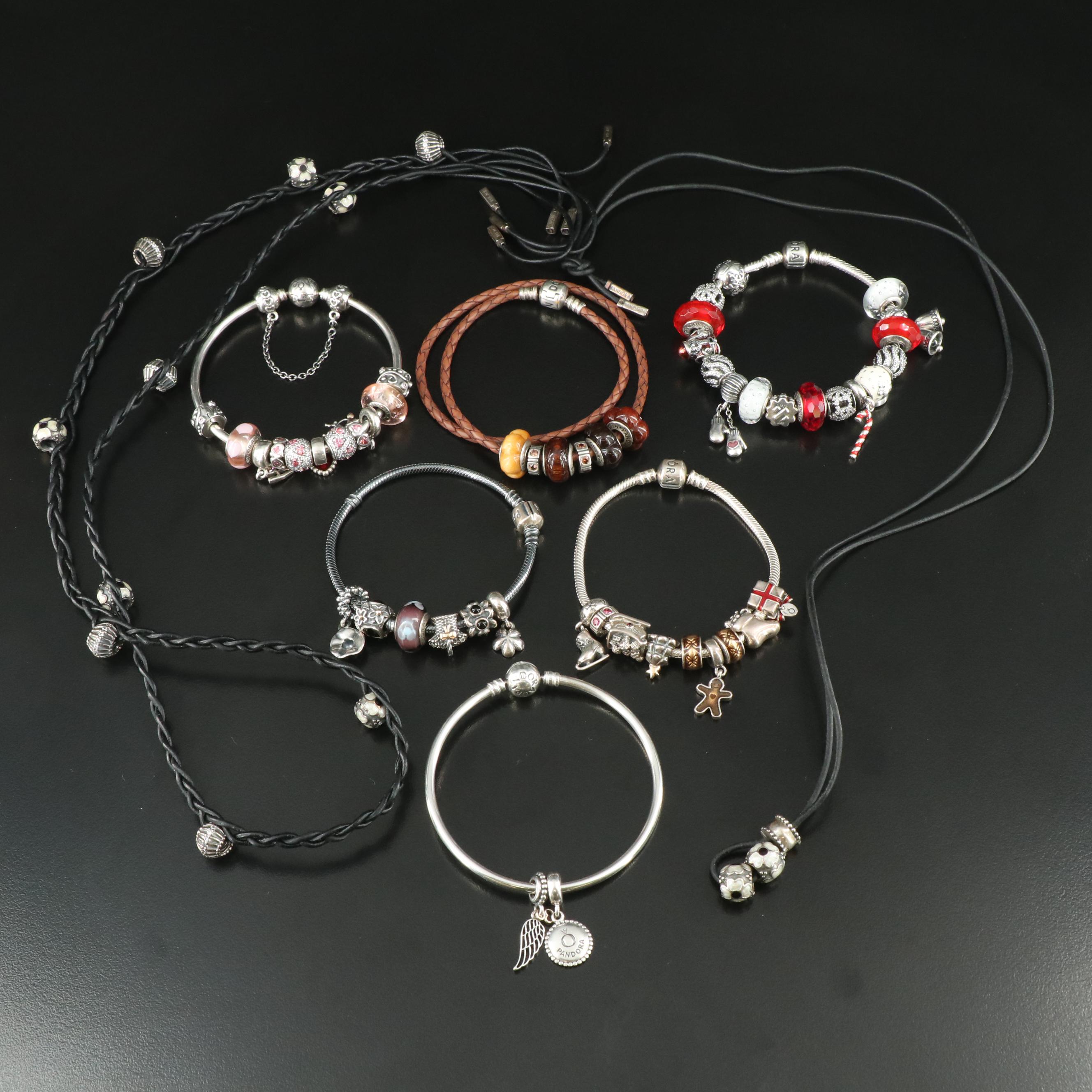 Pandora Sterling Charm Bracelets and Necklaces Including 14K Accents