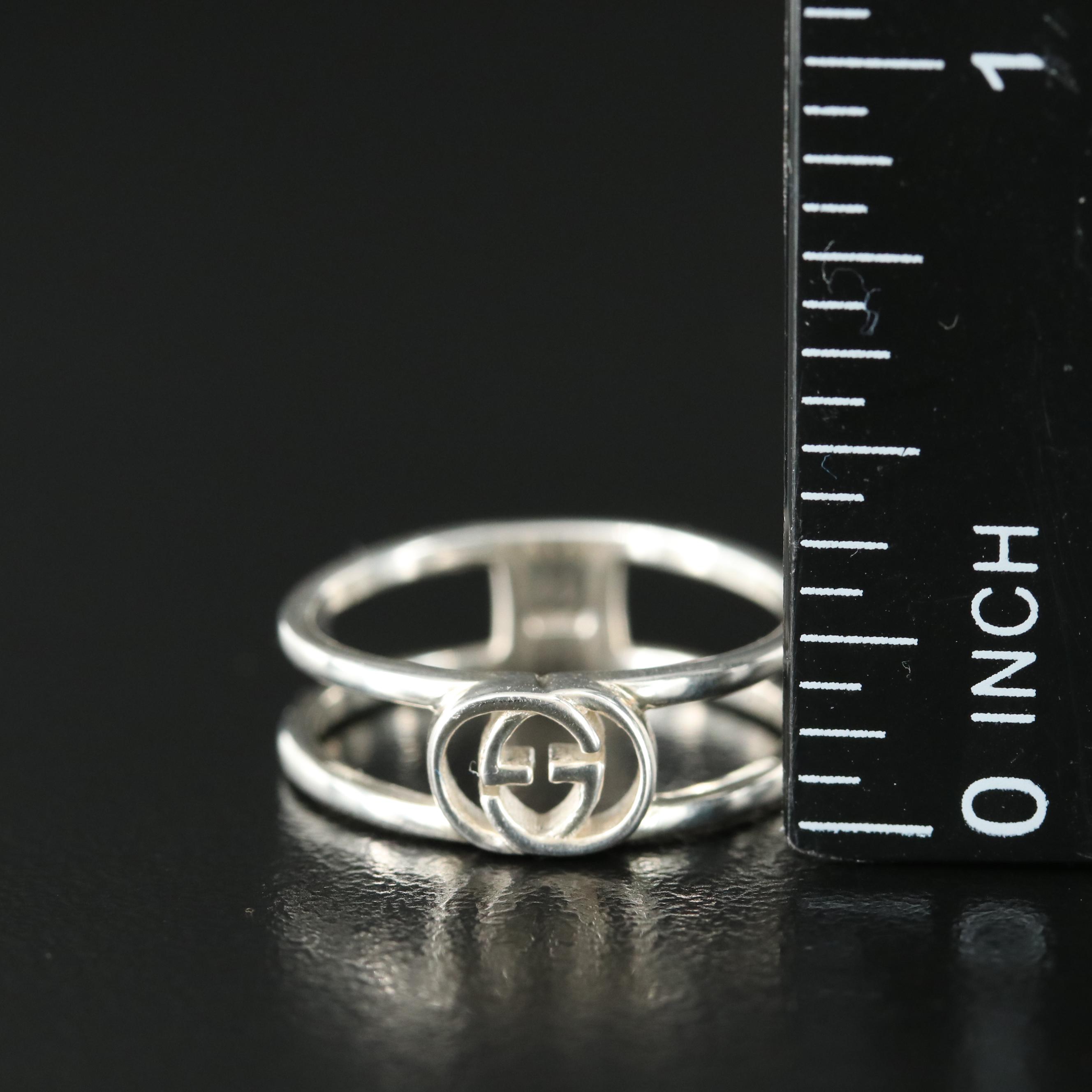 Gucci Interlocking G Thin Open Band in Sterling