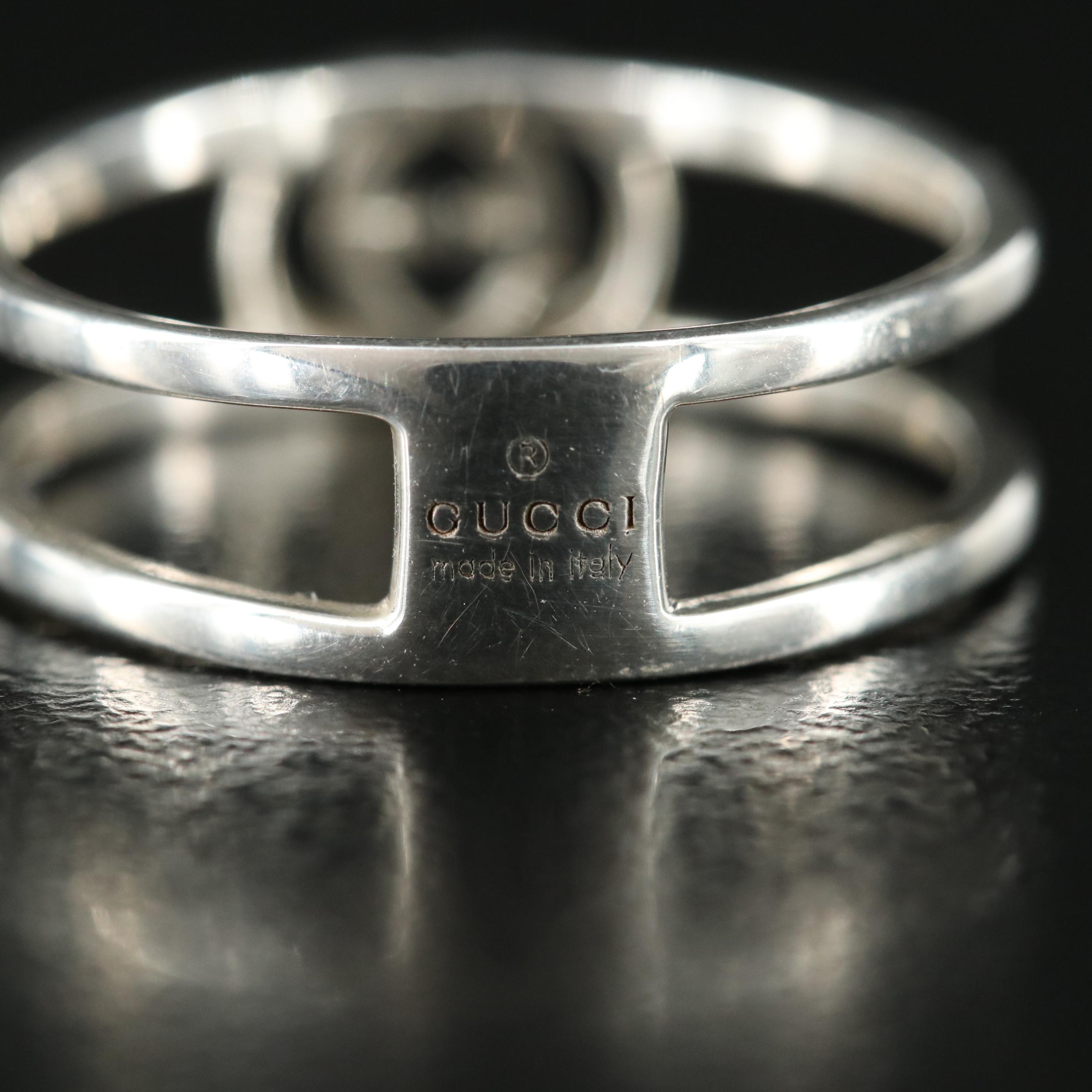 Gucci Interlocking G Thin Open Band in Sterling