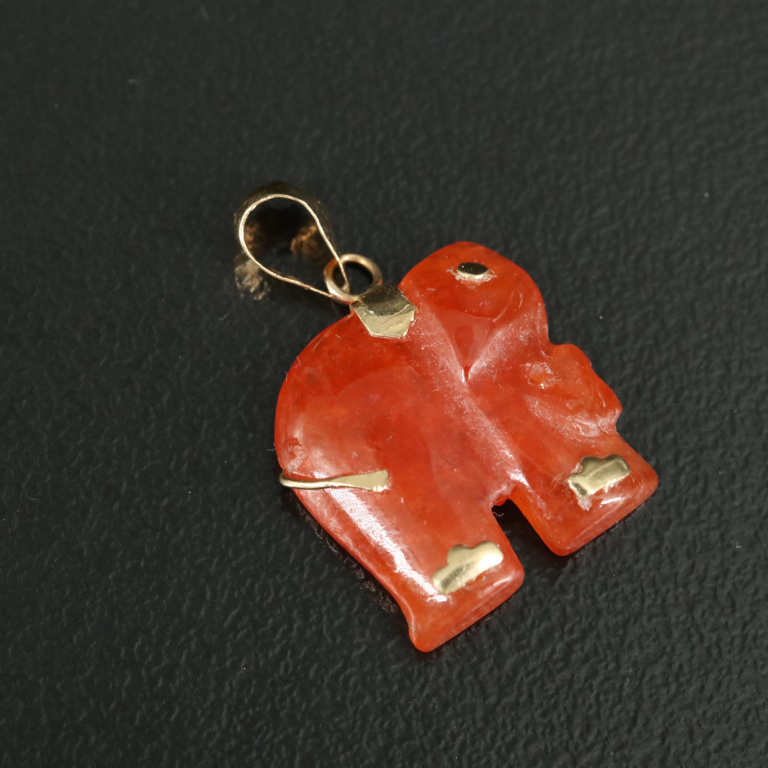 14K Carved Jadeite Elephant Pendant