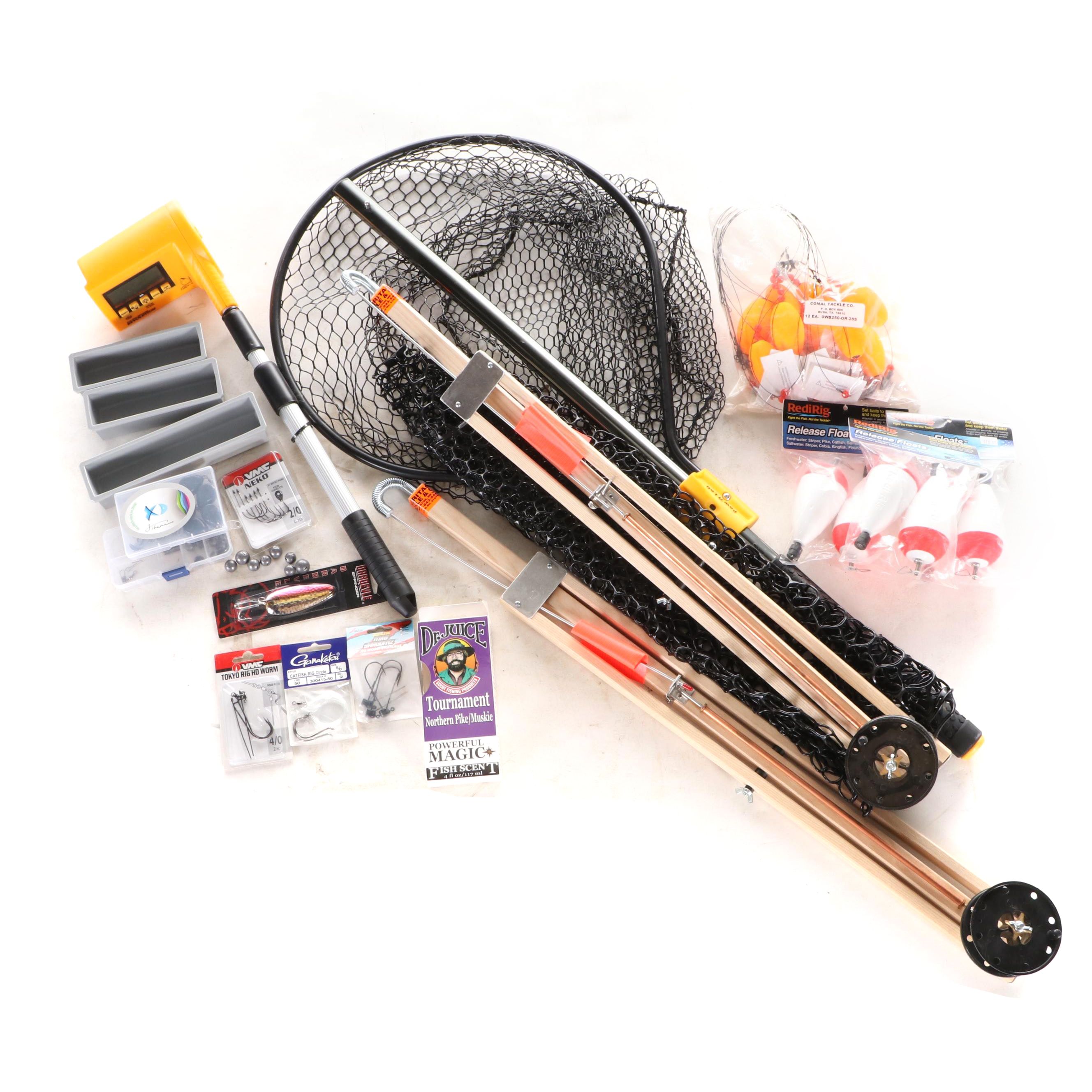 Frabill Pow 'R Lok Flat Bottom Landing Net and Other Fishing Gear