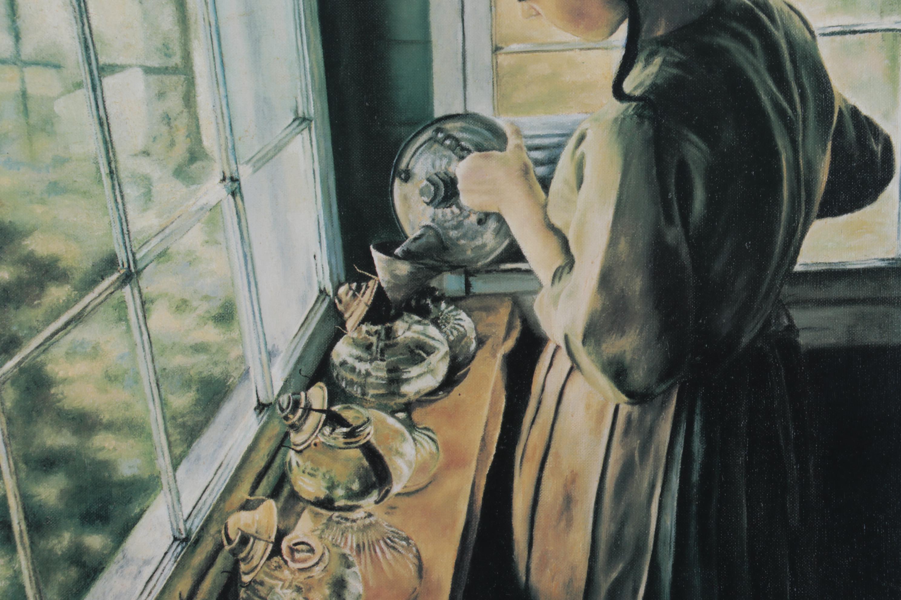 Linda Kiederer Offset Lithograph "Daily Chores," Circa 1987