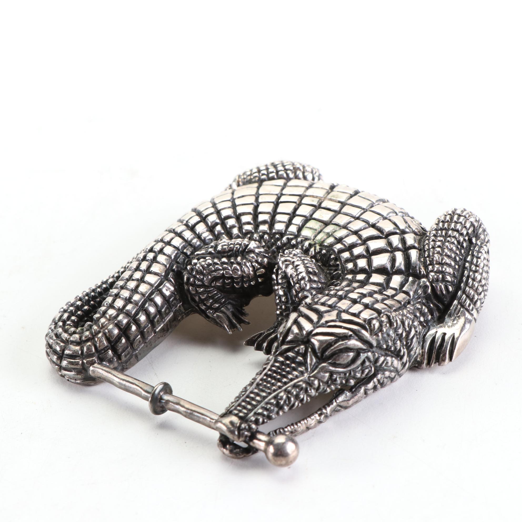 Sterling Silver Crocodile Belt Buckle
