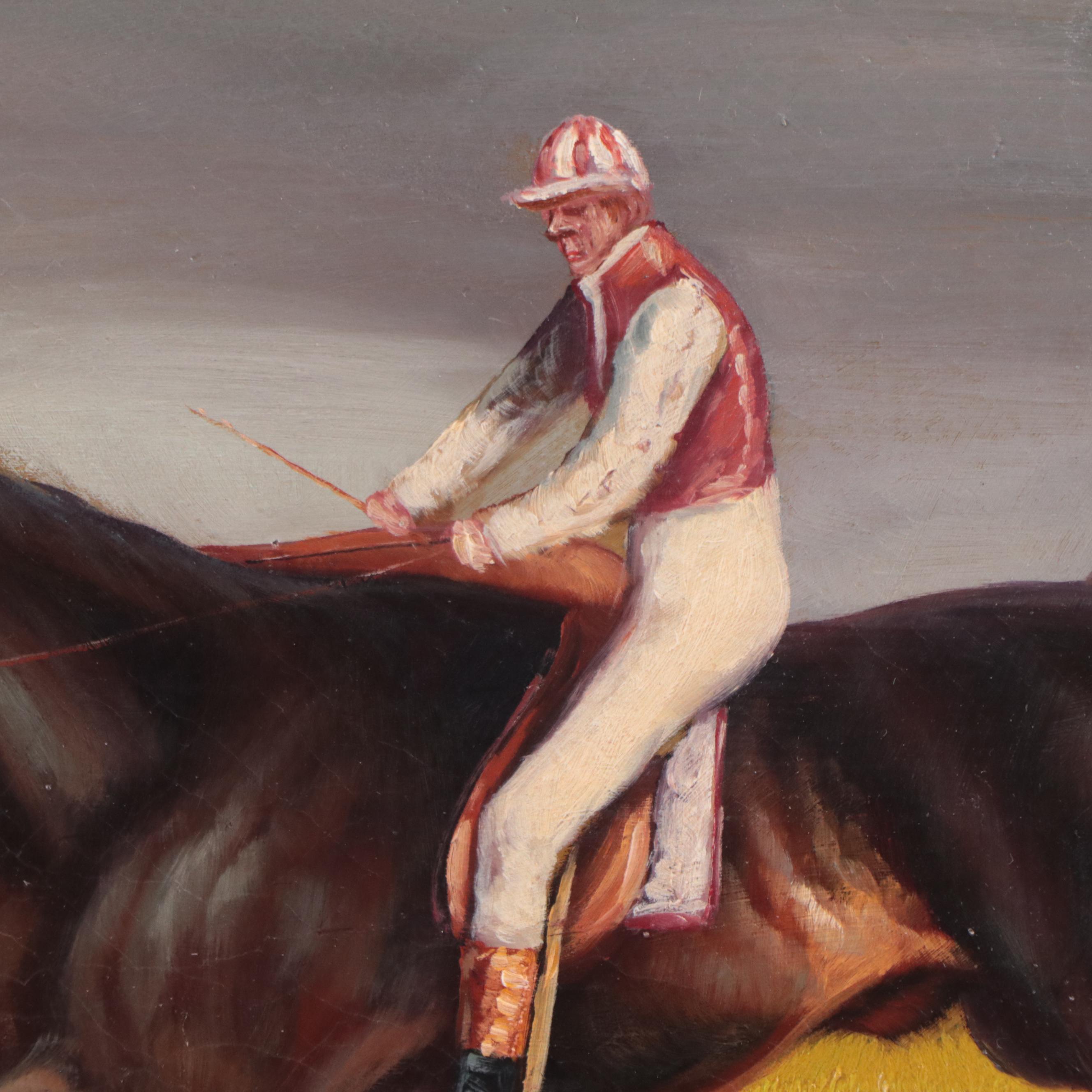 Oil Painting of Jockeys and Horses Running