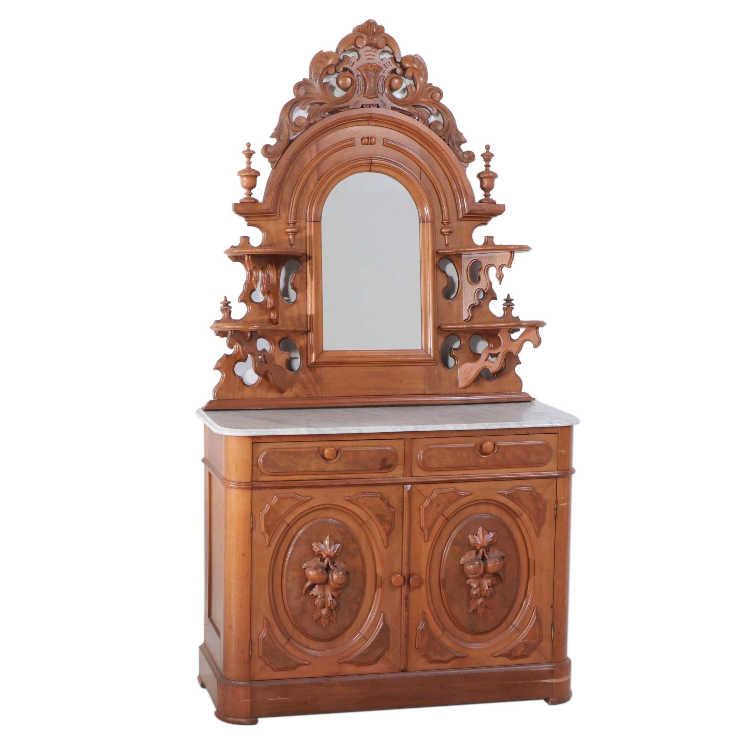 Victorian Walnut, Burl Walnut and Marble Dresser with Mirror, Mid-Late 19th C