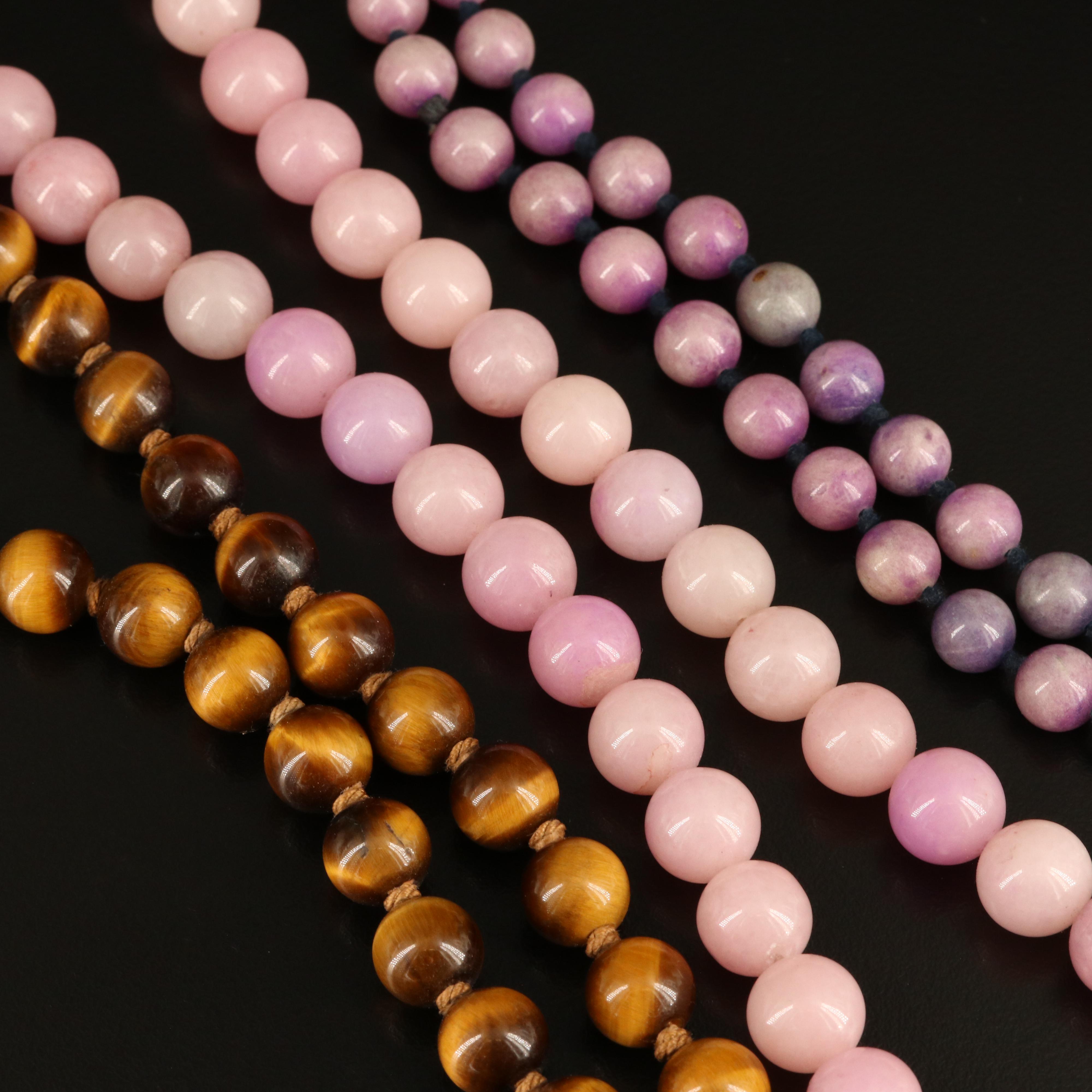 Tiger's Eye, Rose Quartz and Quartzite Necklaces Including Sterling
