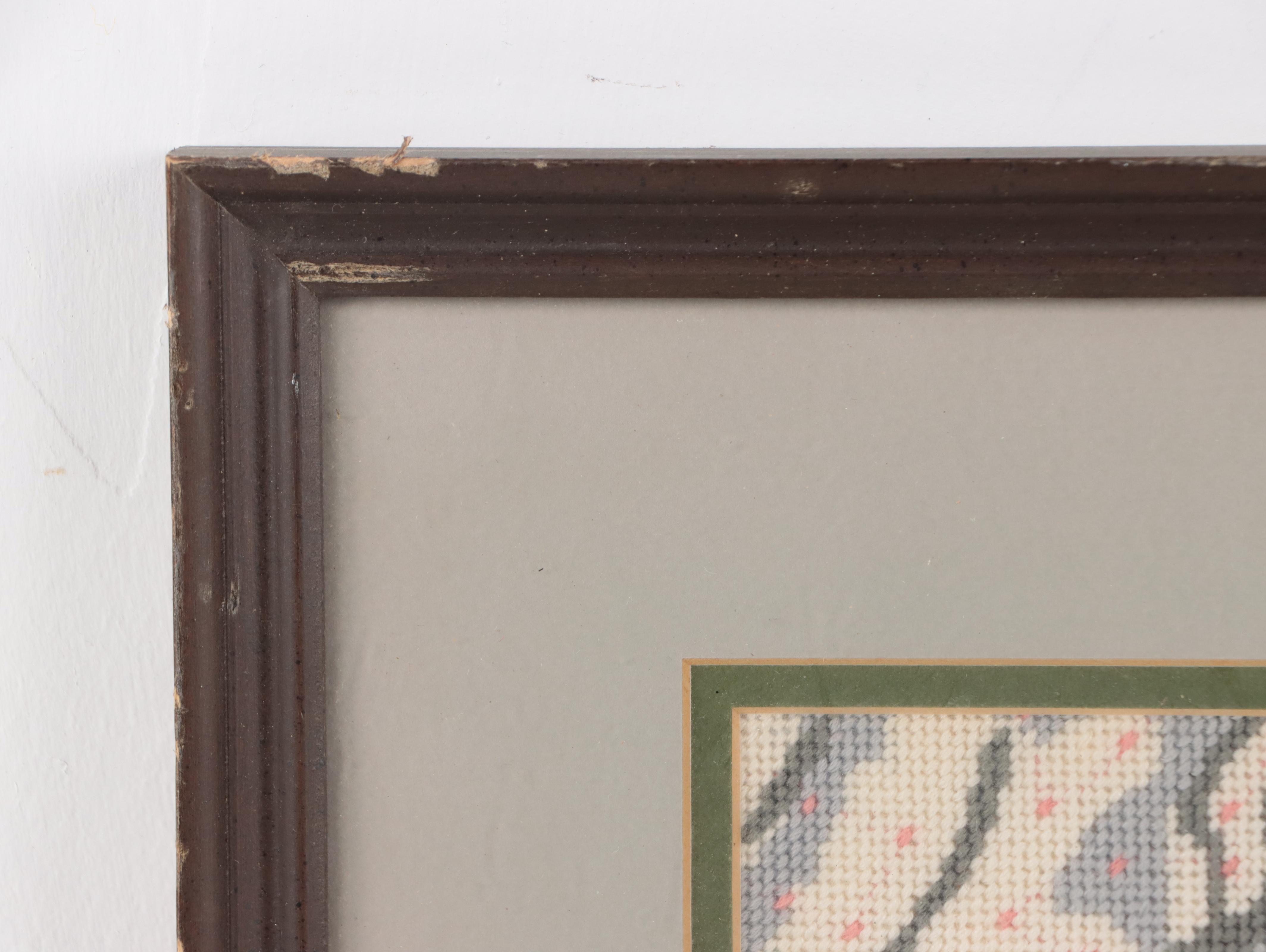 Framed Embroidered and Needlepoint Textiles With Floral and Animal Motifs