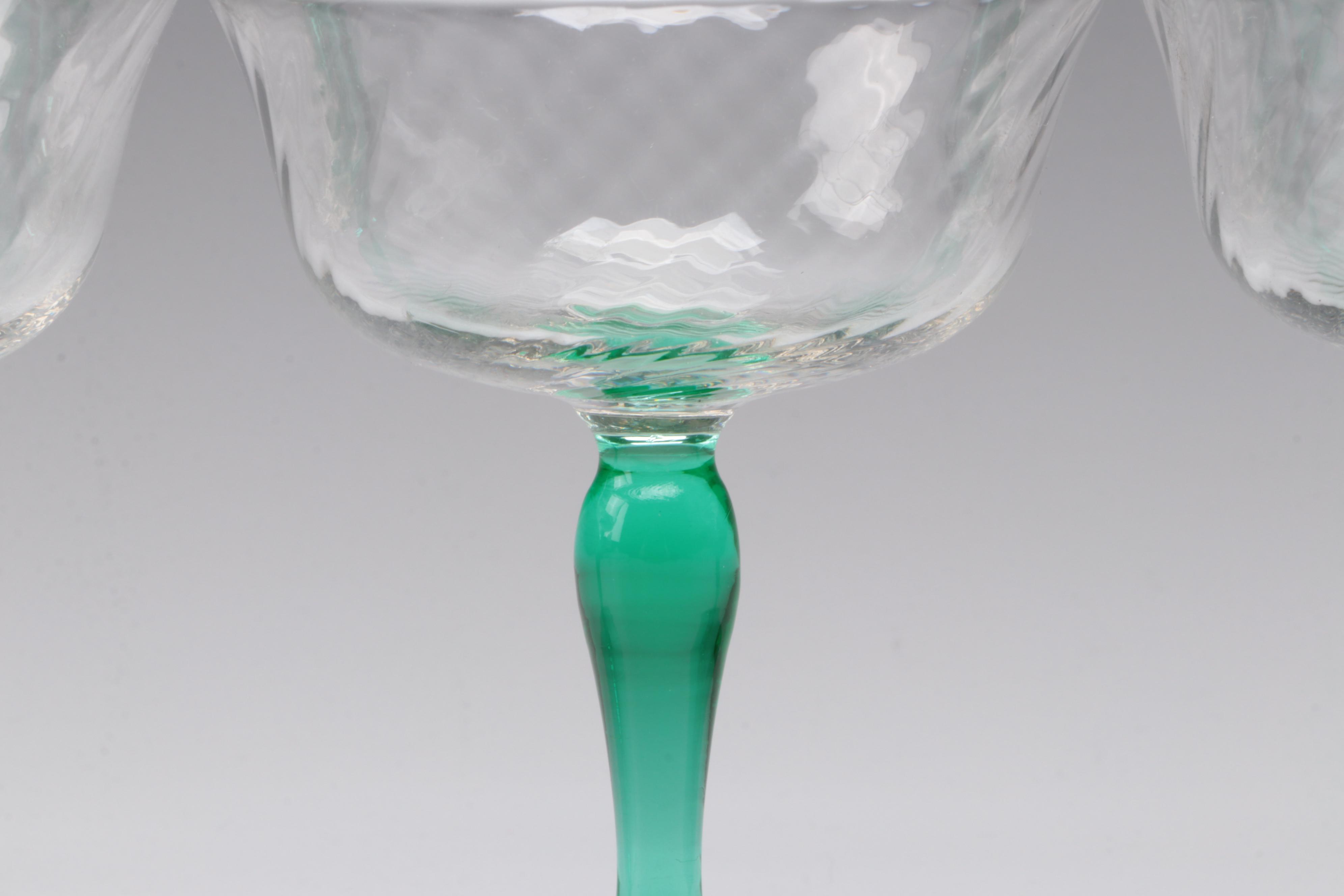 Tiffin-Franciscan "Green Festoon Optic" Uranium Glass Champagne Coupes with More