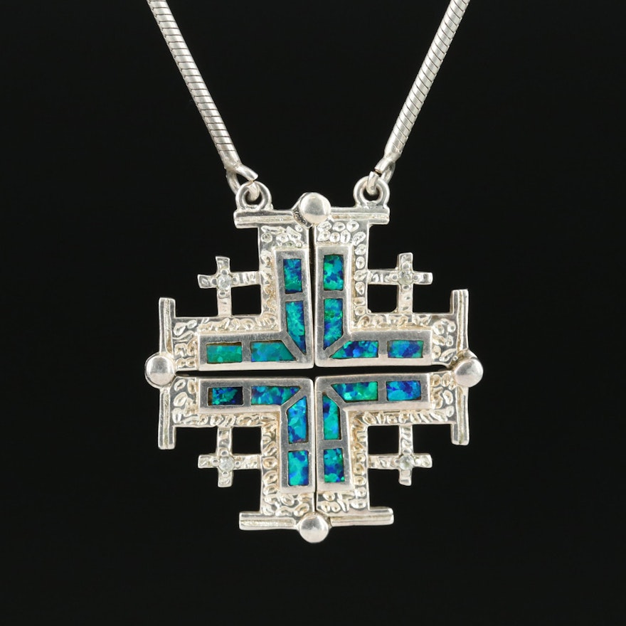 Sterling Opal Convertible Jerusalem Cross Necklace